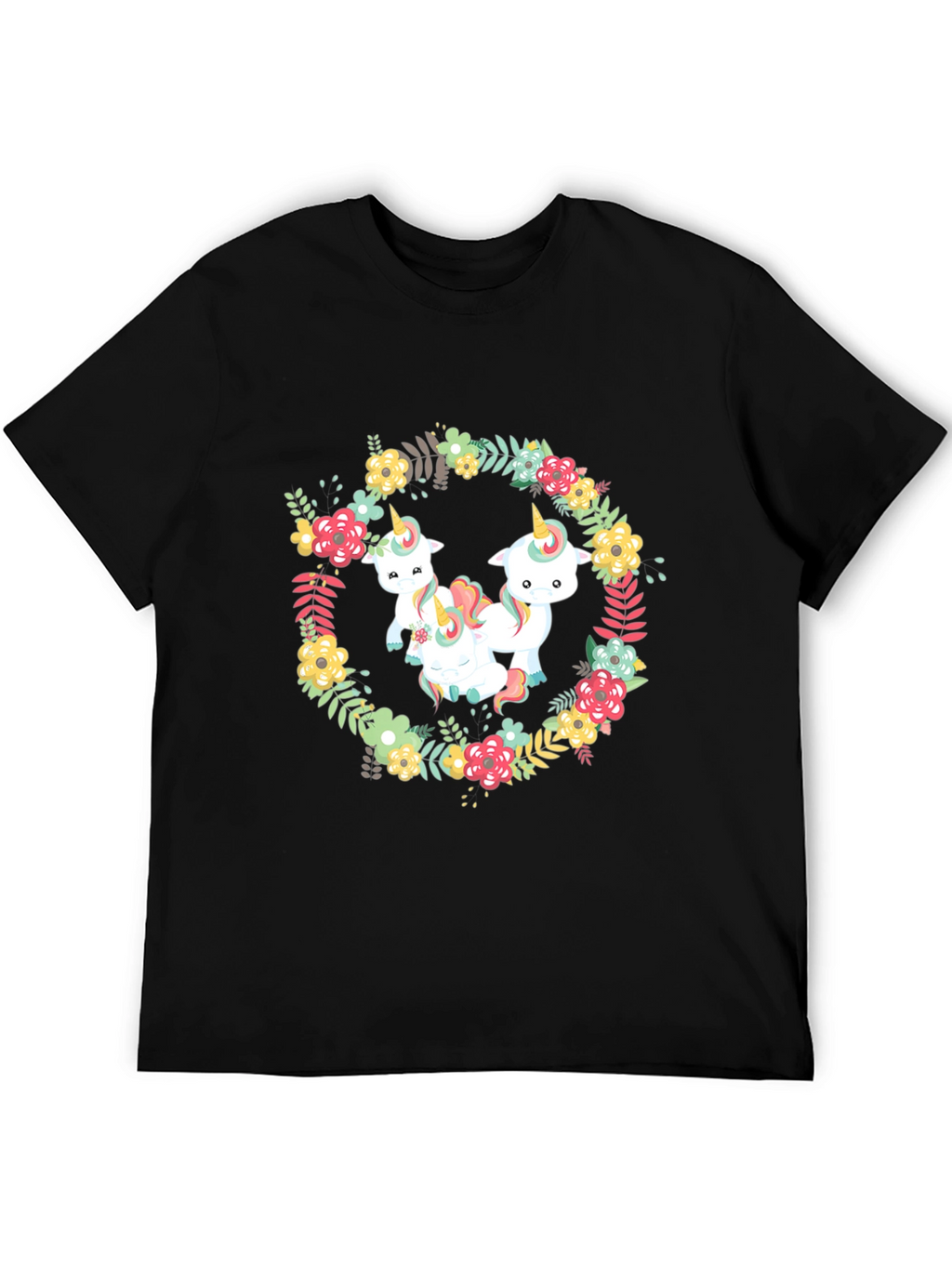 Floral Unicorn T-Shirt - Black