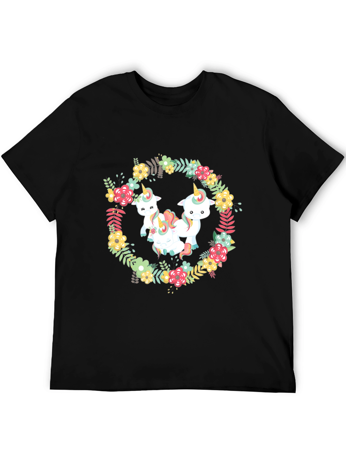 Floral Unicorn T-Shirt - Black