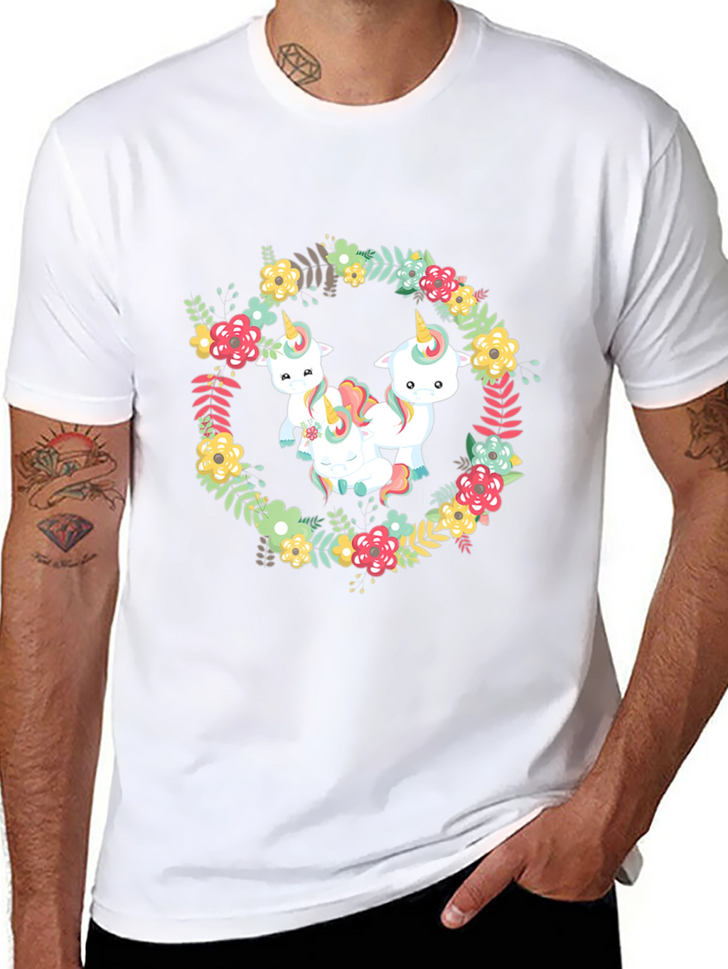 Floral Unicorn T-Shirt - Black