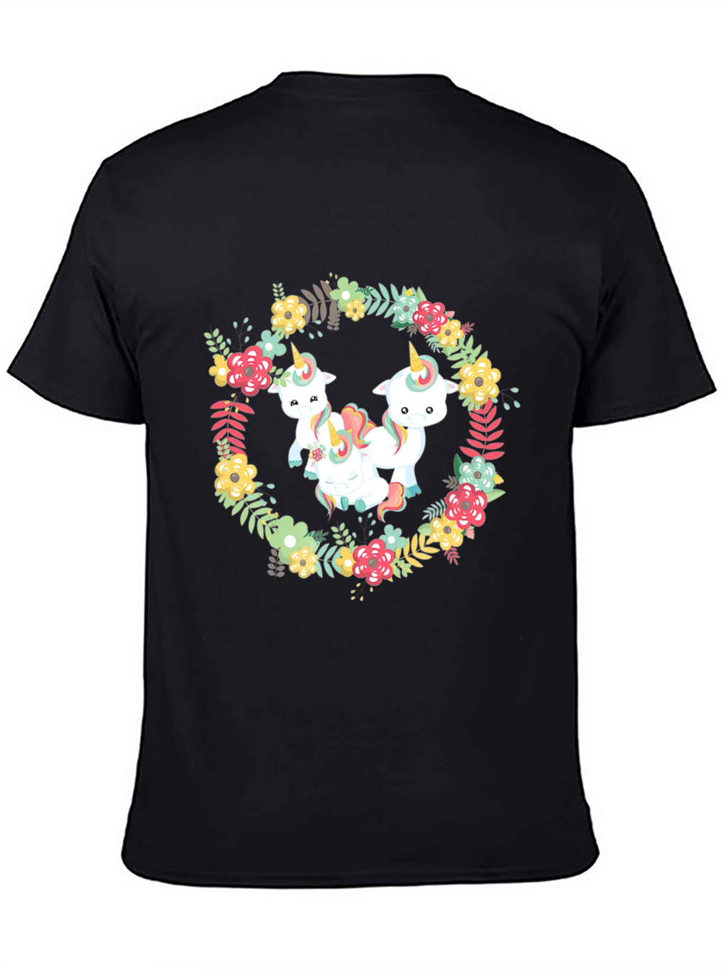 Floral Unicorn T-Shirt - Black