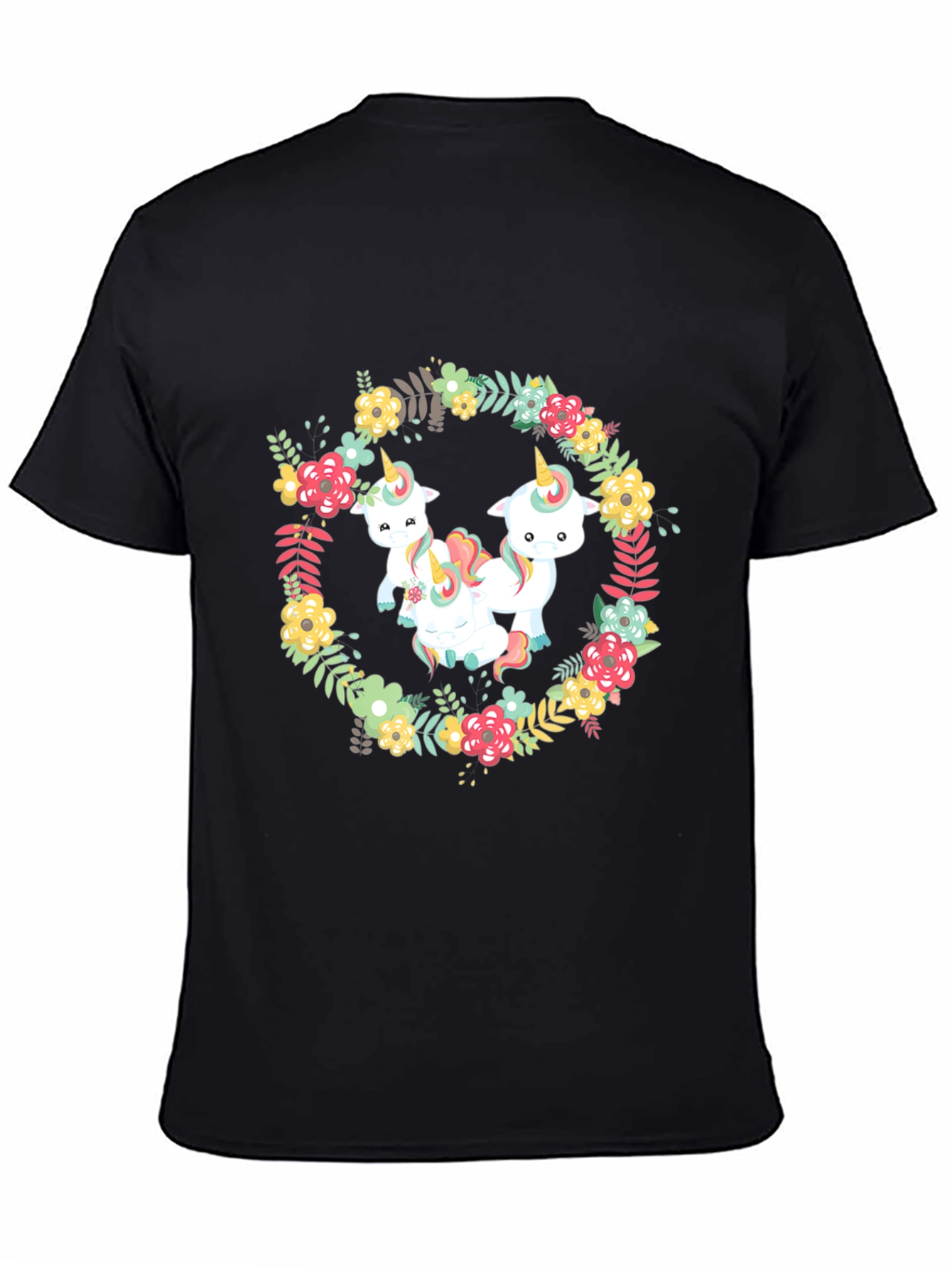 Floral Unicorn T-Shirt - Black