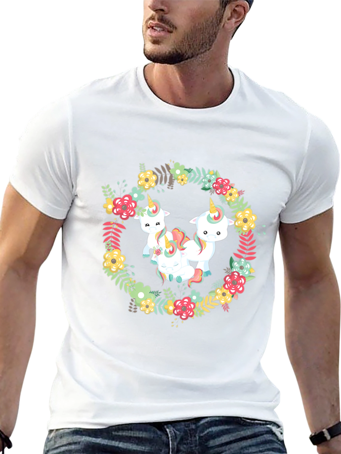 Floral Unicorn T-Shirt - Black