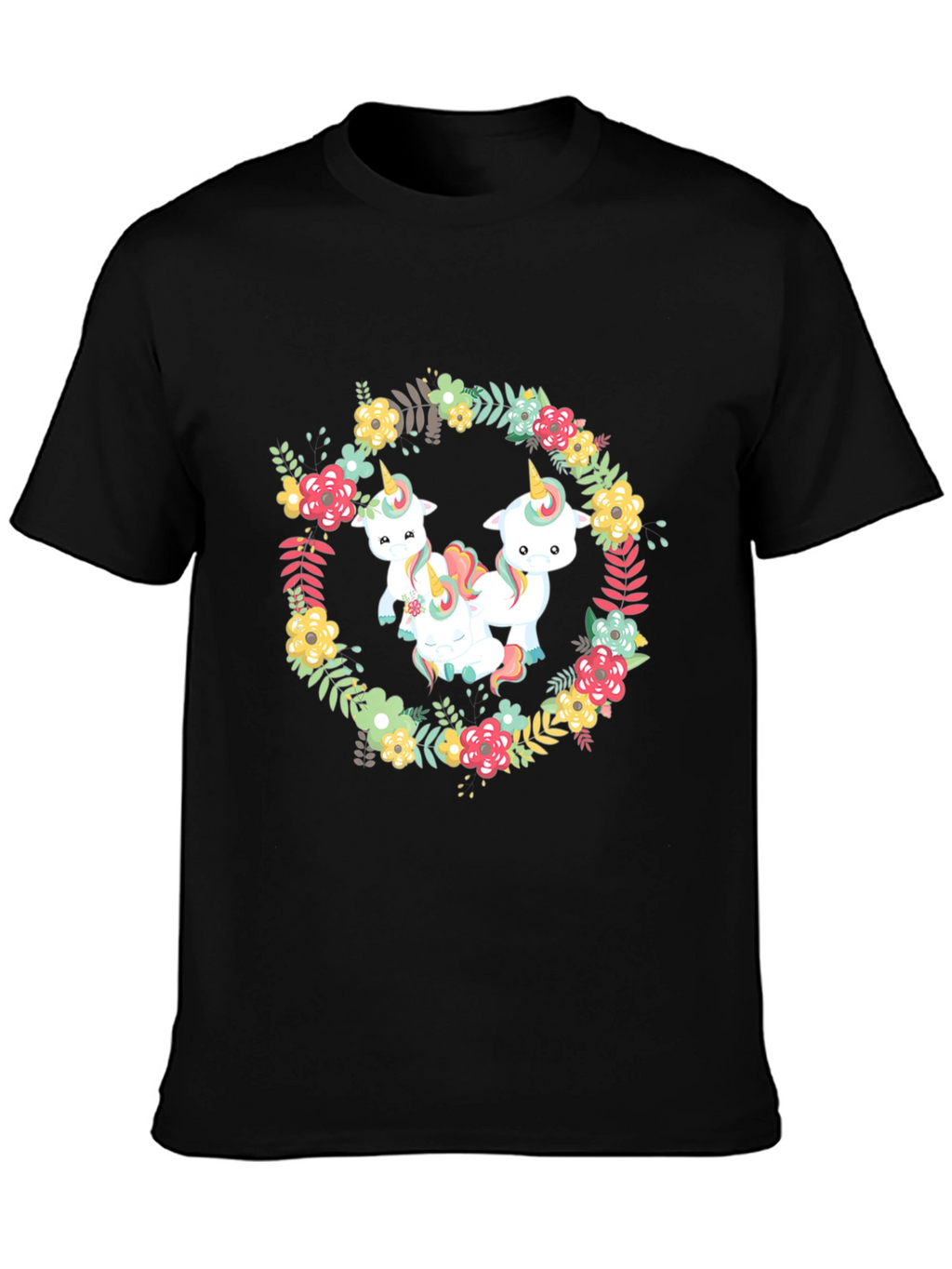 Floral Unicorn T-Shirt - Black