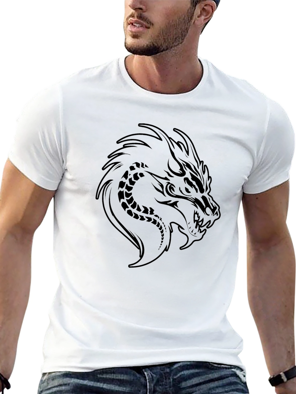Mens Black T-Shirt Dragon Graphic Tee