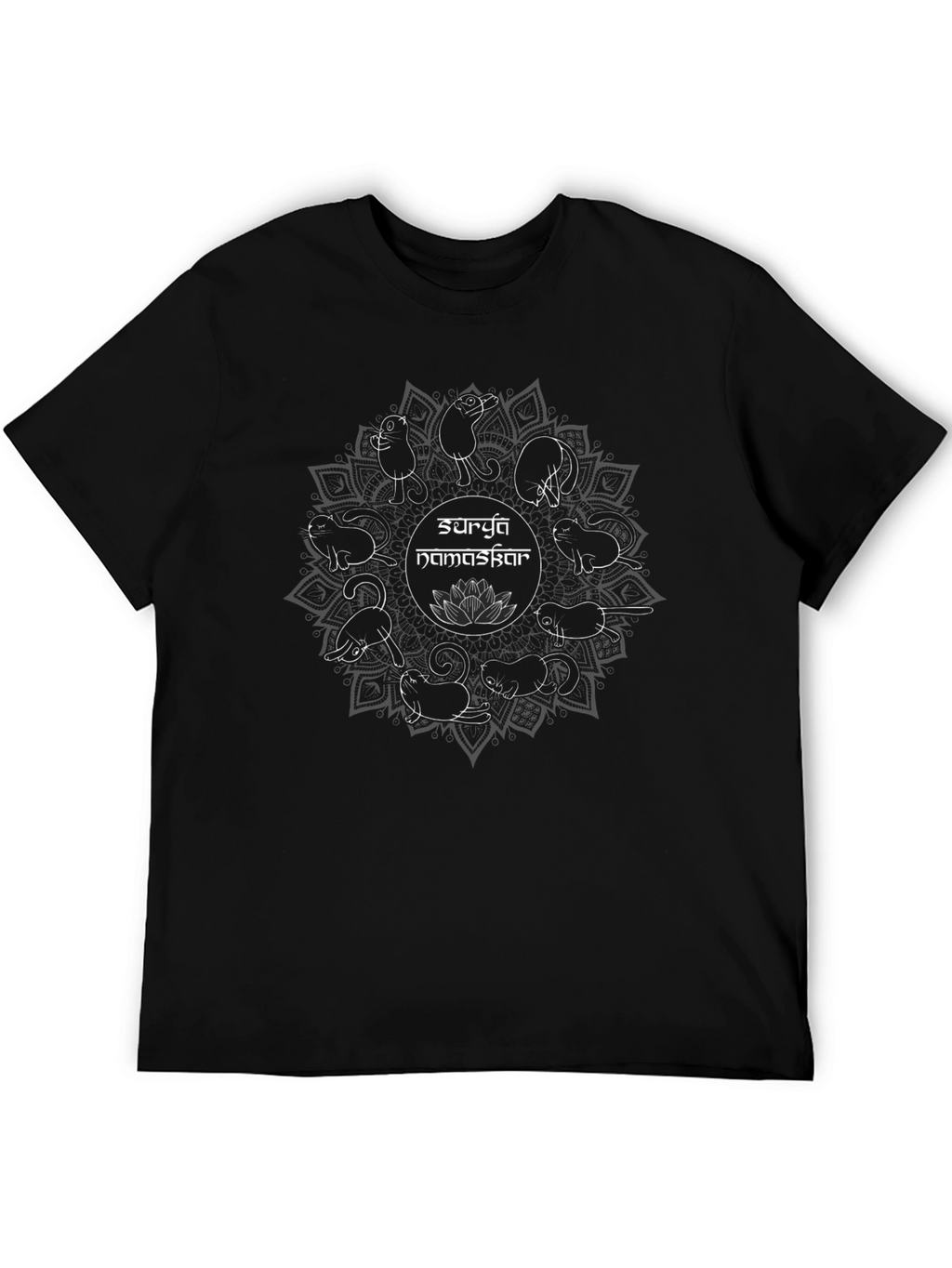 Surya Namaskar Cat Yoga Black T-Shirt