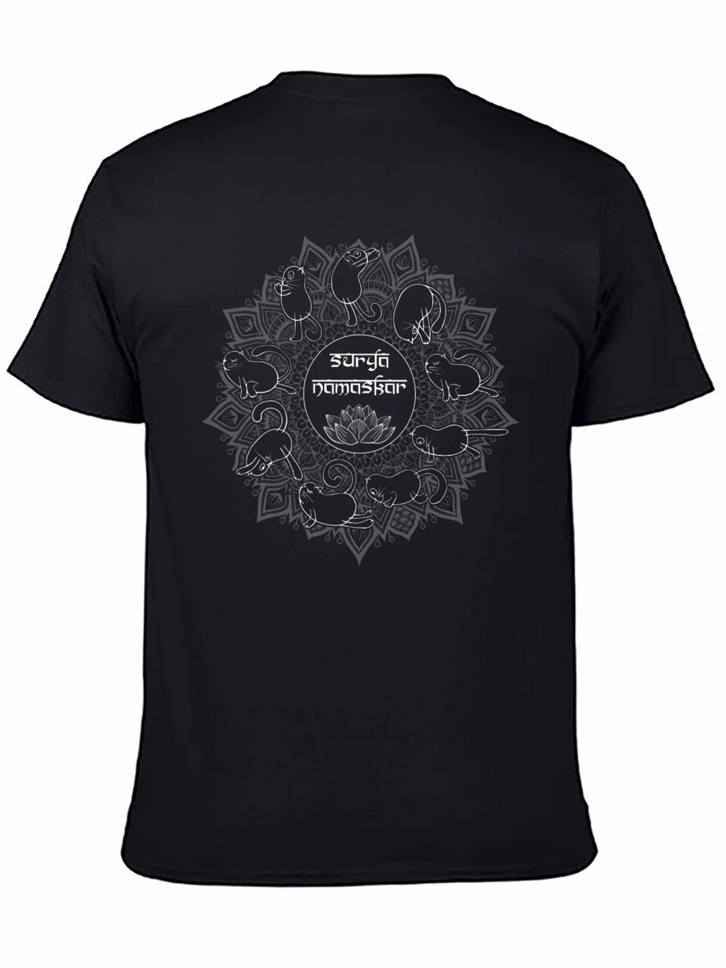 Surya Namaskar Cat Yoga Black T-Shirt
