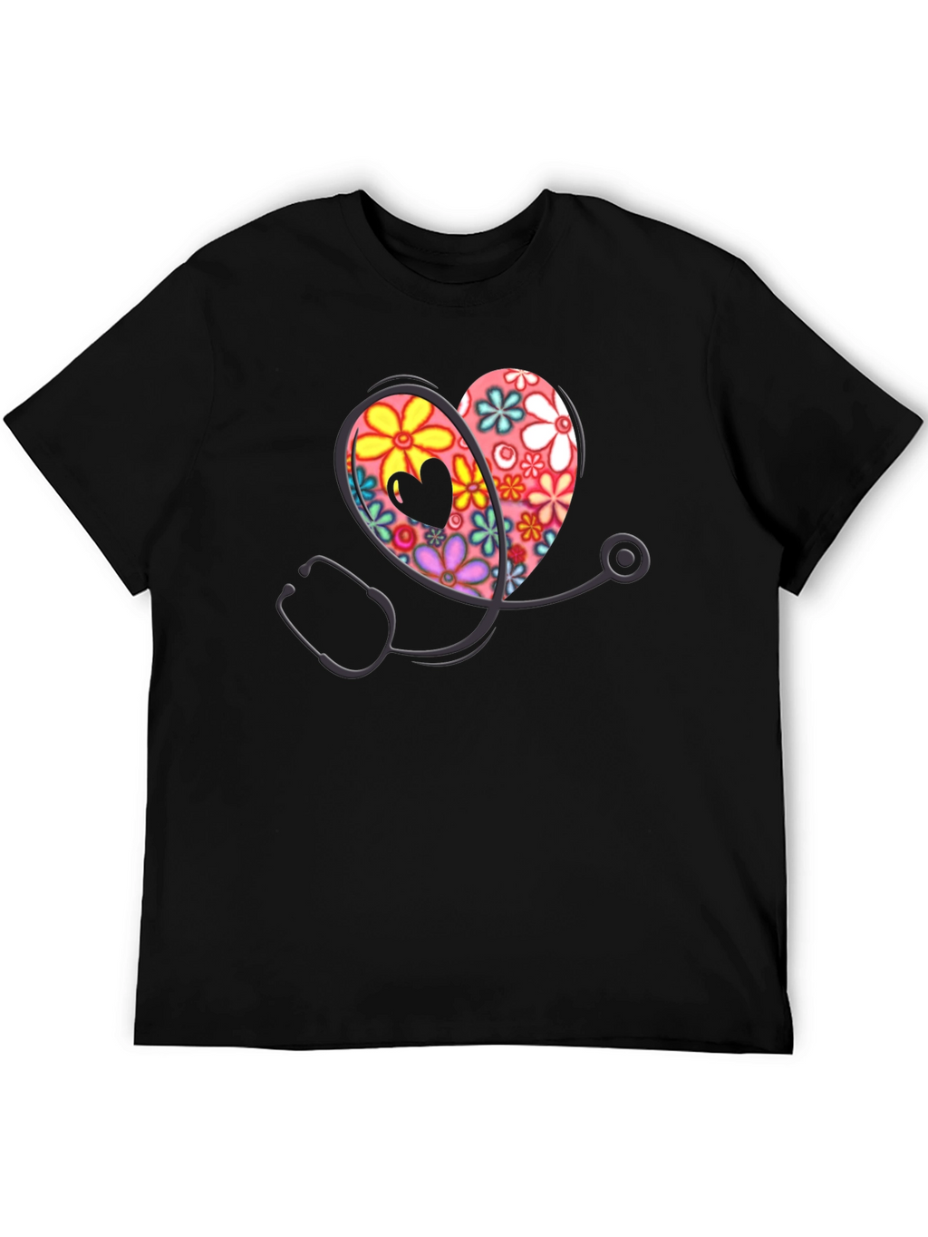 Floral Heart Stethoscope Graphic Tee