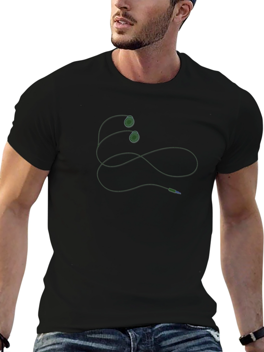 Black Crew Neck Tee with Unique Graphic Design