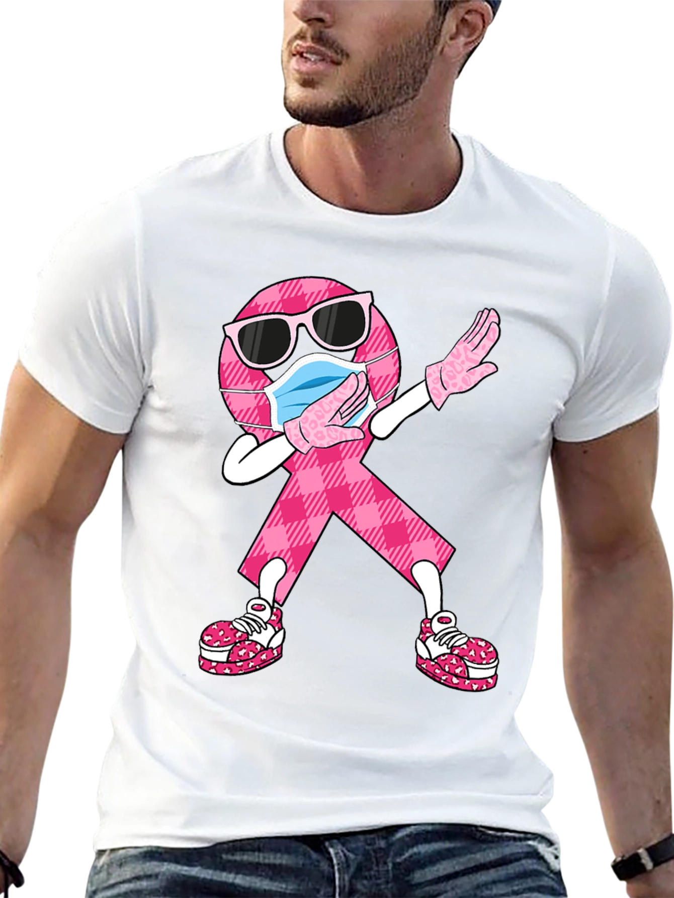 Breast Cancer Awareness Dabbing Ribbon Tee