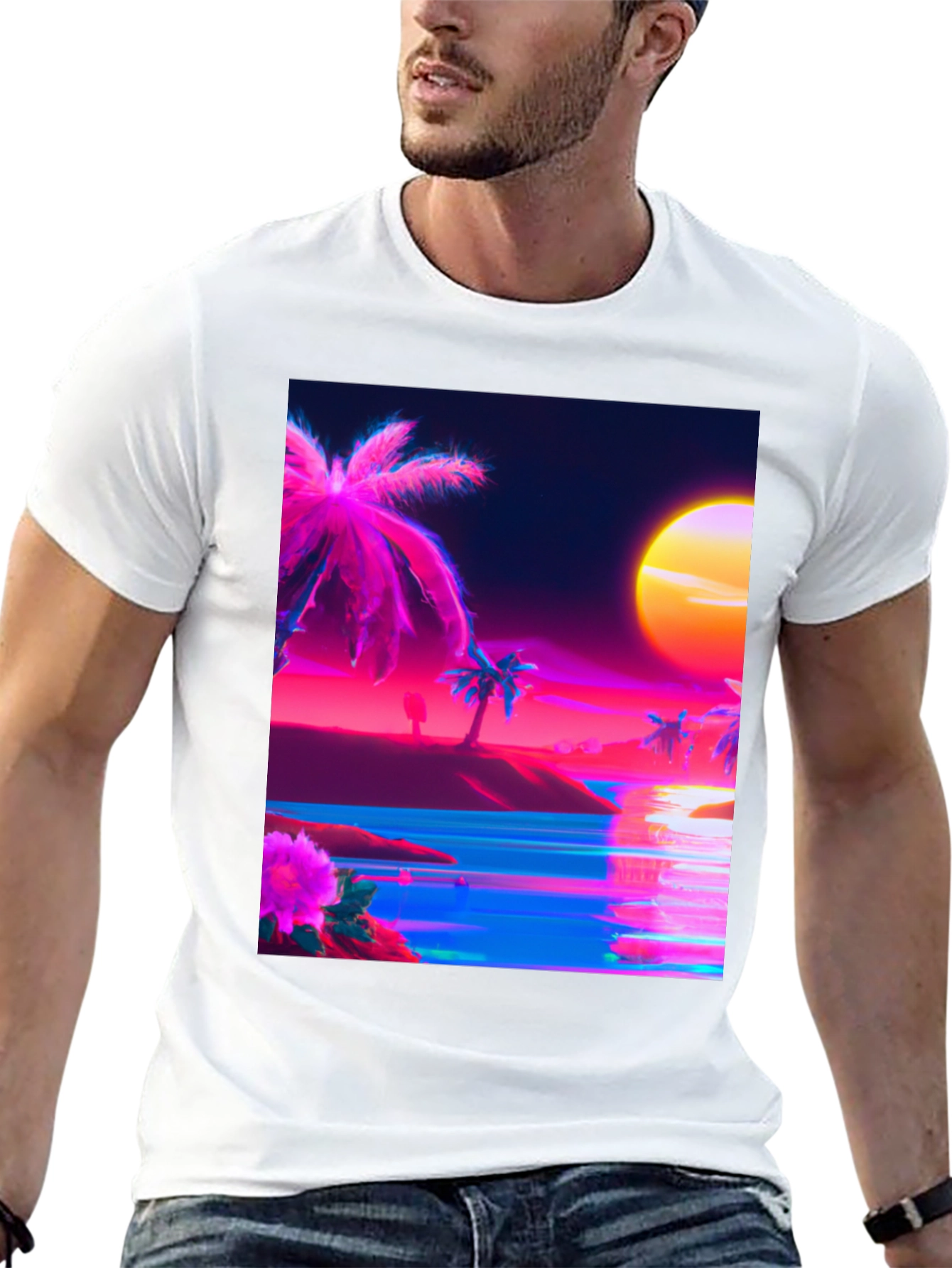 Vaporwave Palm Tree Beach T-Shirt