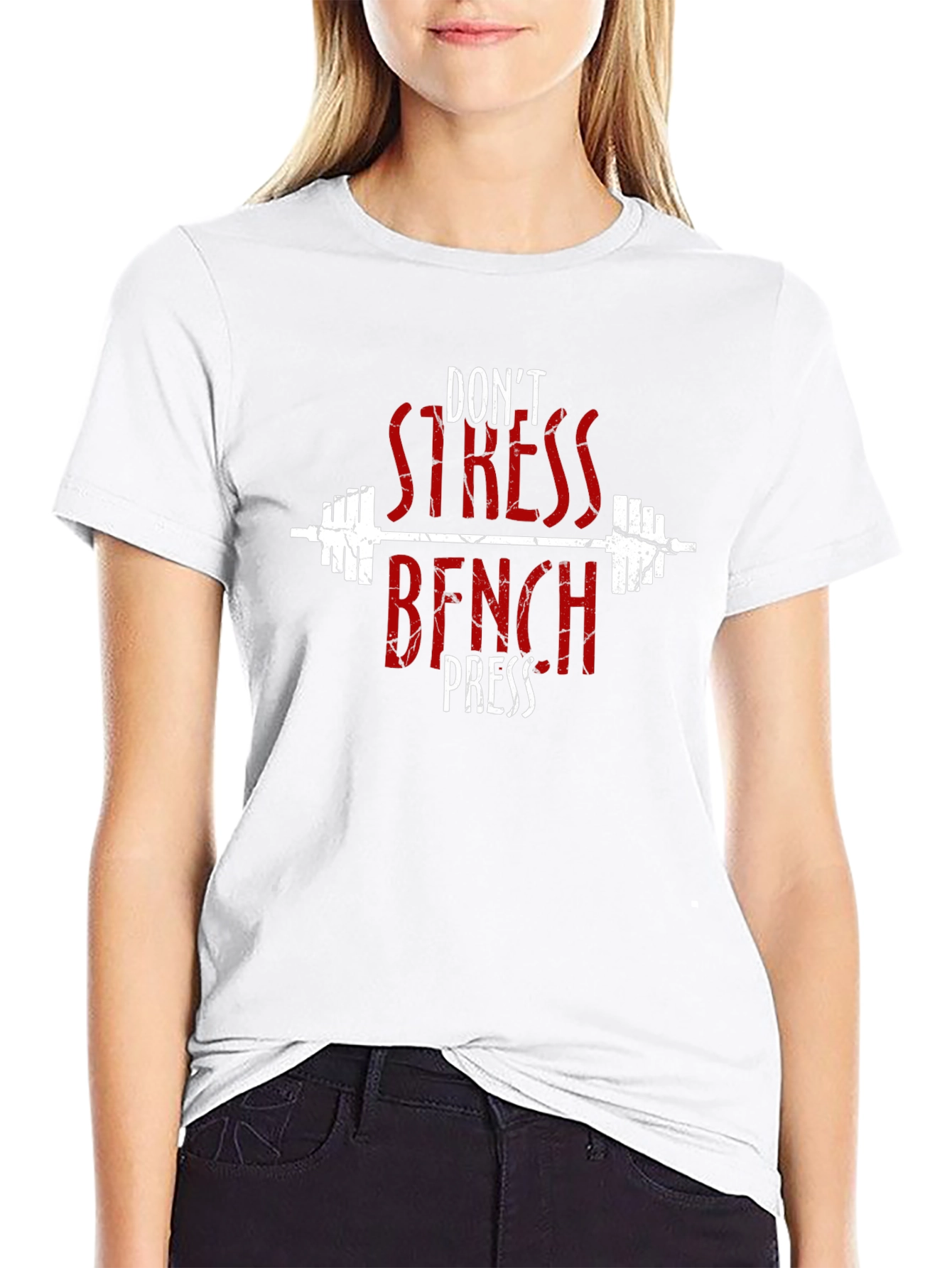 Dont Stress Bench Press Black Graphic T-Shirt