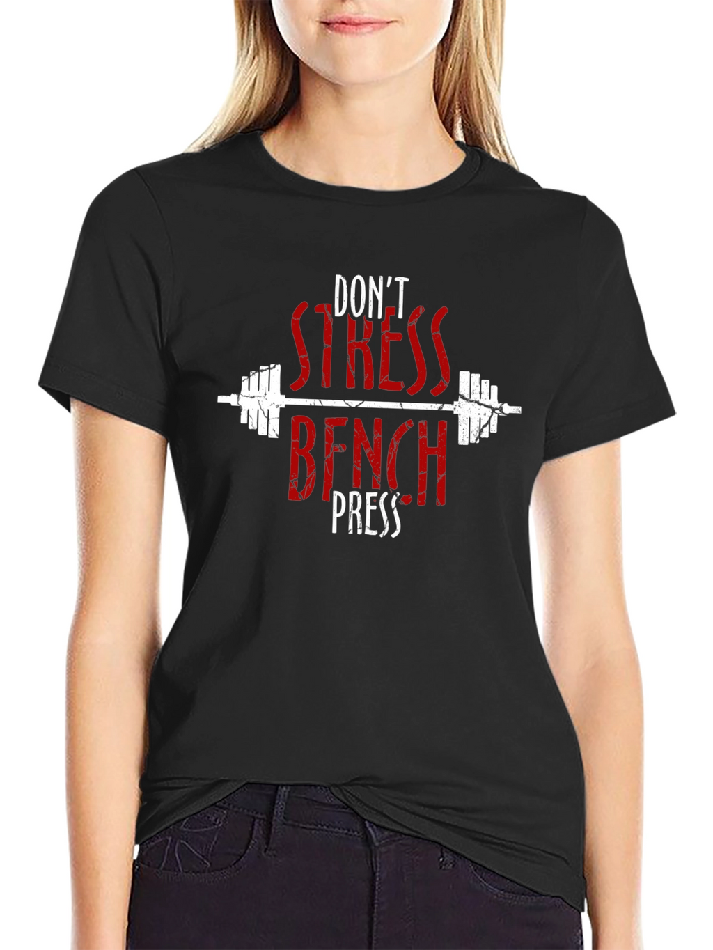 Dont Stress Bench Press Black Graphic T-Shirt