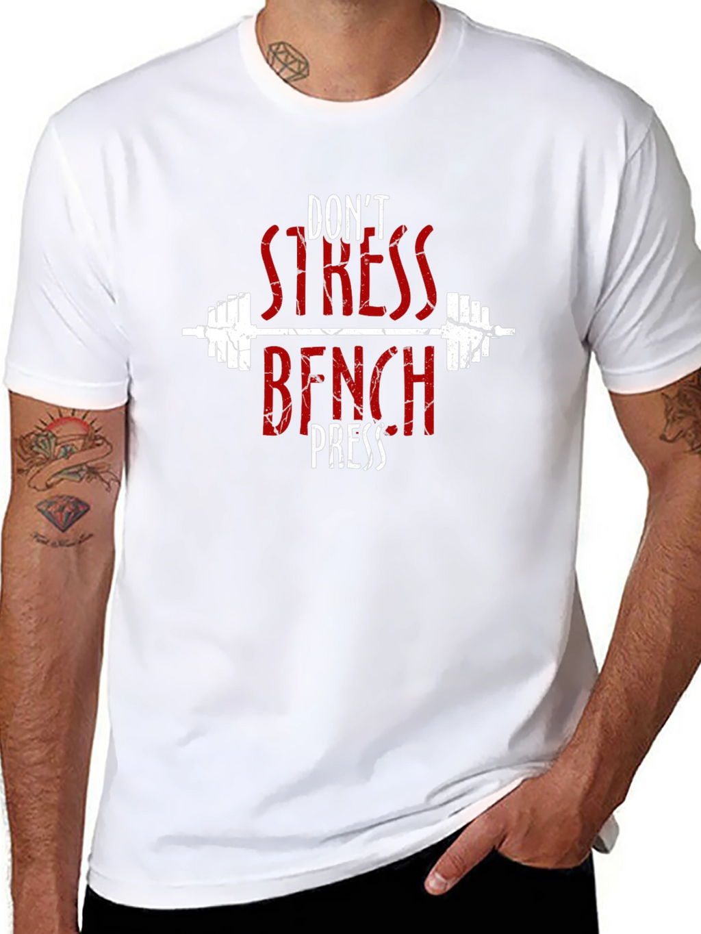 Dont Stress Bench Press Black Graphic T-Shirt