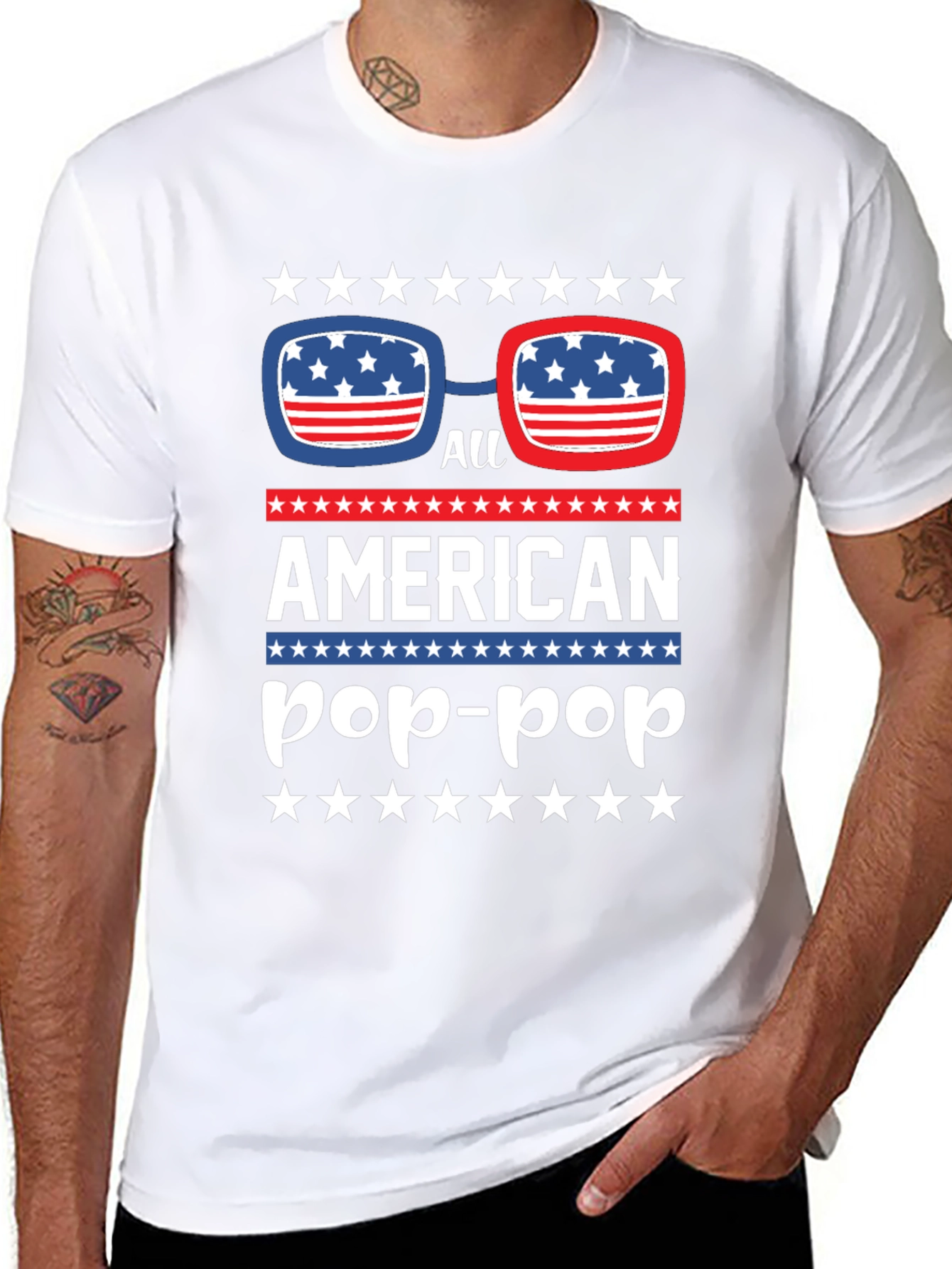 All American Pop-Pop T-Shirt Patriotic USA Flag Tee