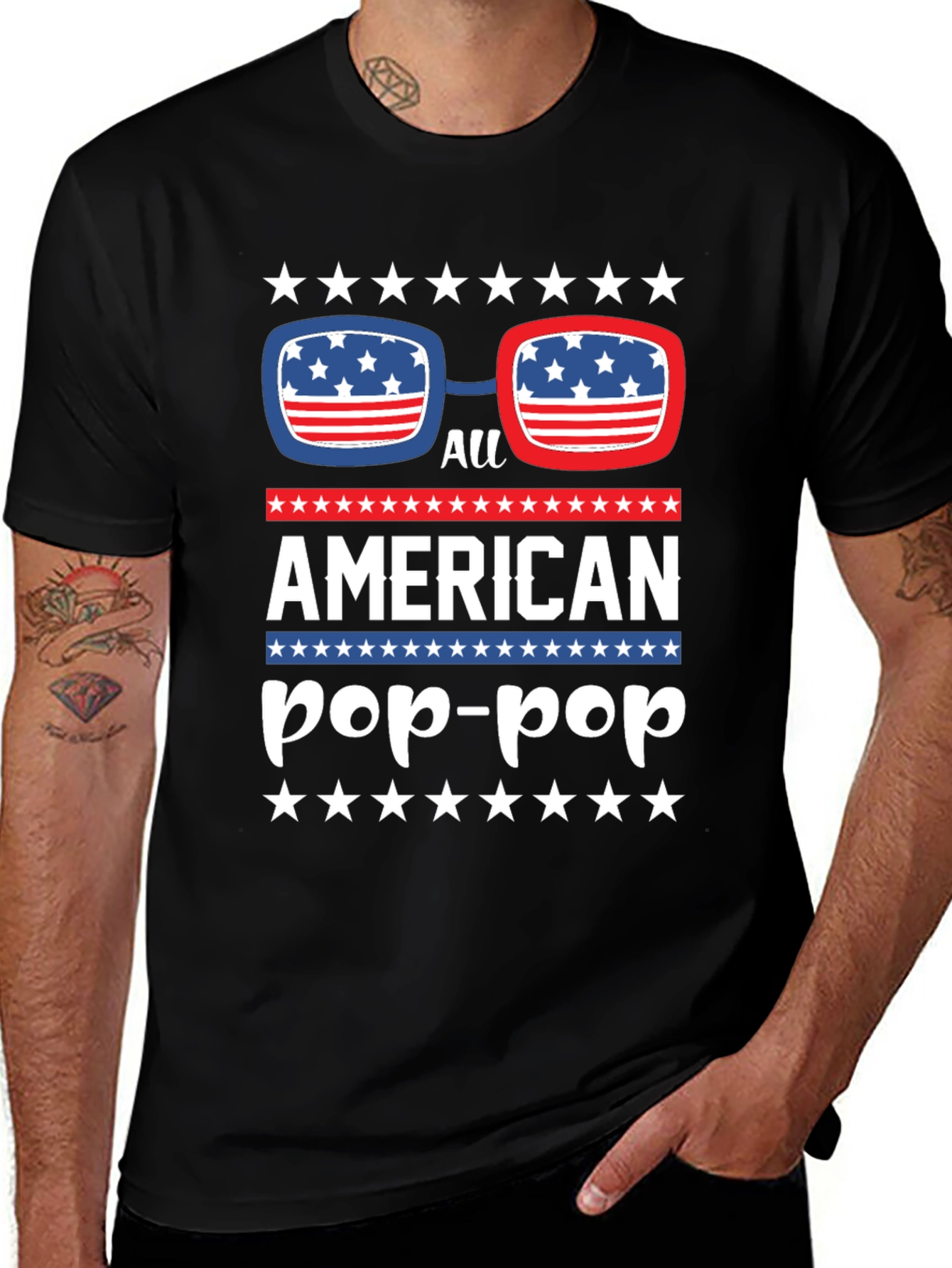 All American Pop-Pop T-Shirt Patriotic USA Flag Tee
