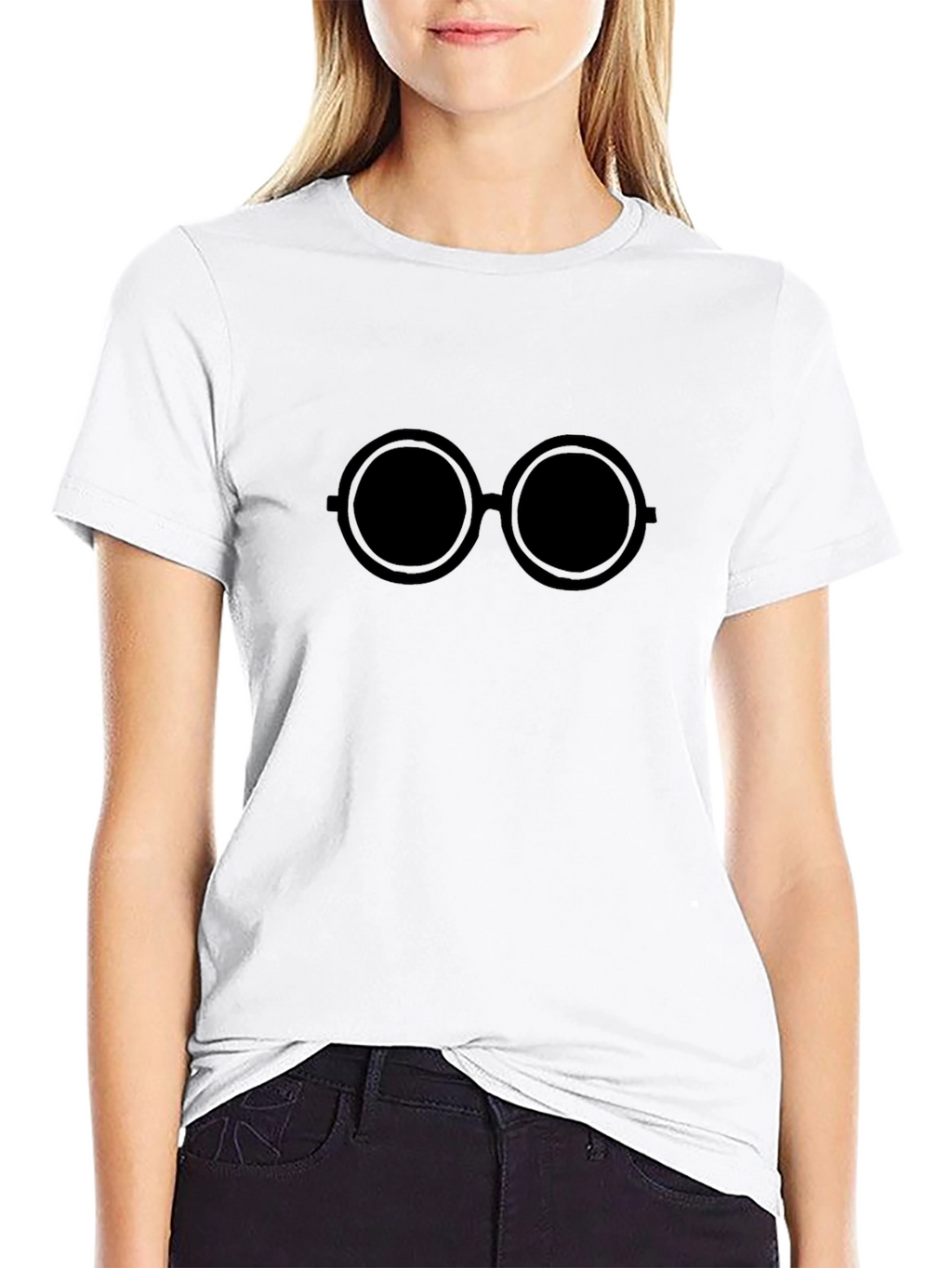 Black T-Shirt with Round Glasses Design