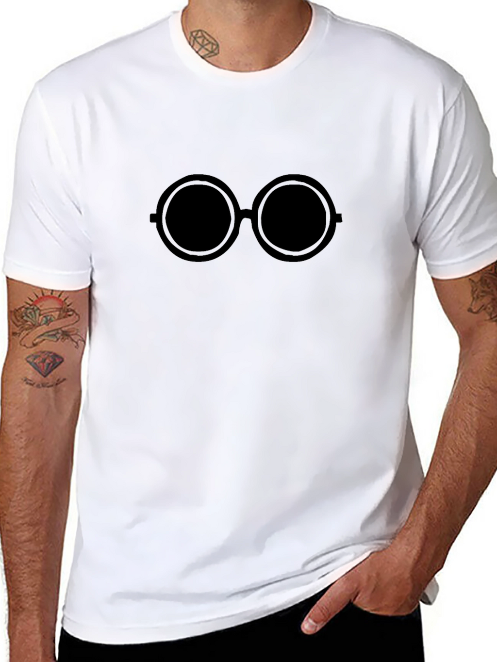 Black T-Shirt with Round Glasses Design