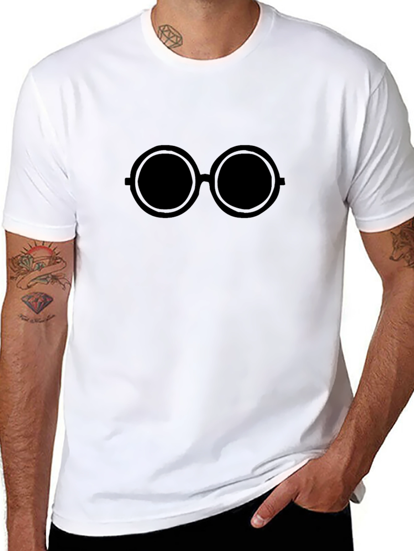 Black T-Shirt with Round Glasses Design