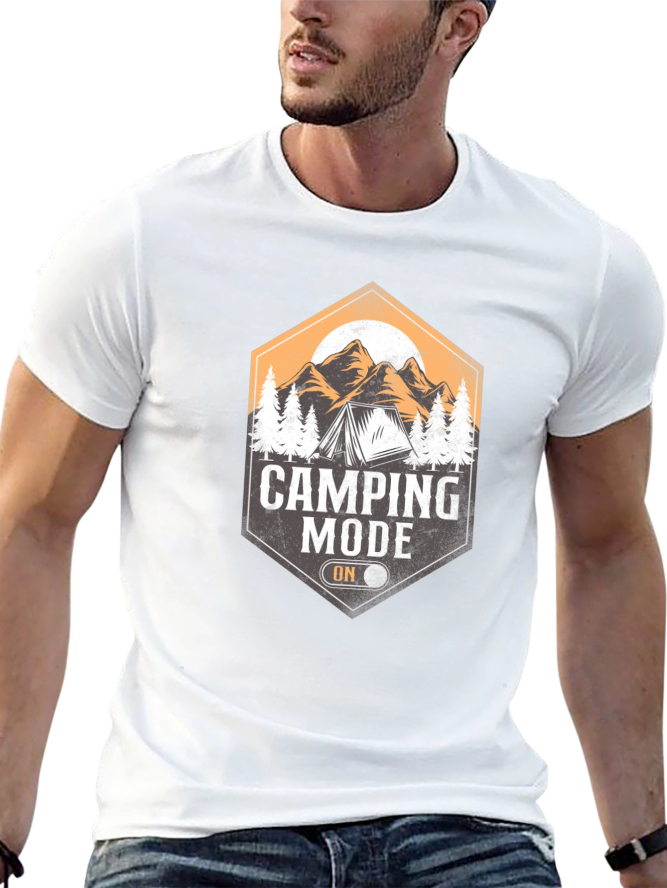Camping Mode On Black T-Shirt Adventure Outdoor Graphic Tee