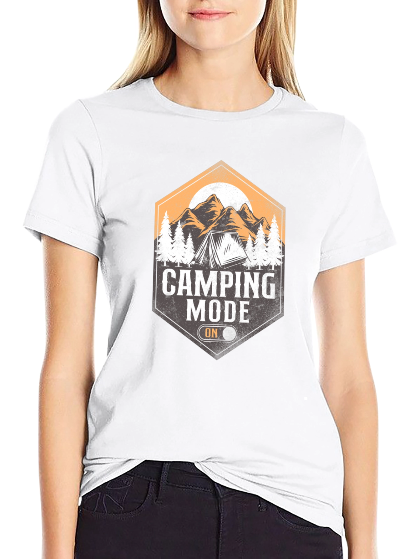 Camping Mode On Black T-Shirt Adventure Outdoor Graphic Tee