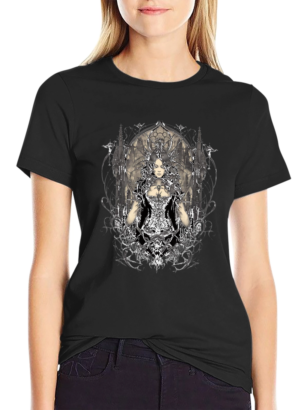 Gothic Queen Graphic T-Shirt - Black