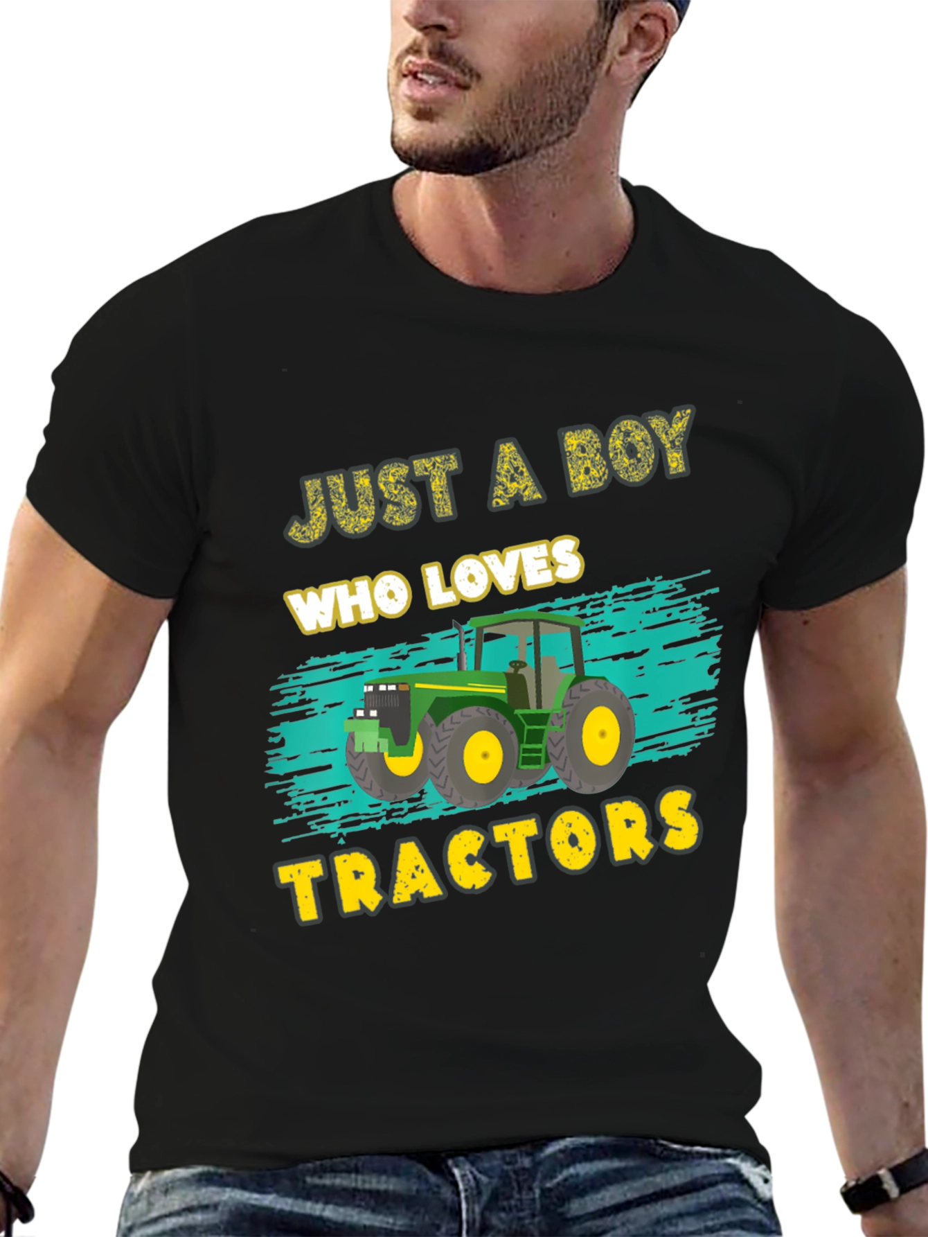 Boy Who Loves Tractors Black Graphic T-Shirt