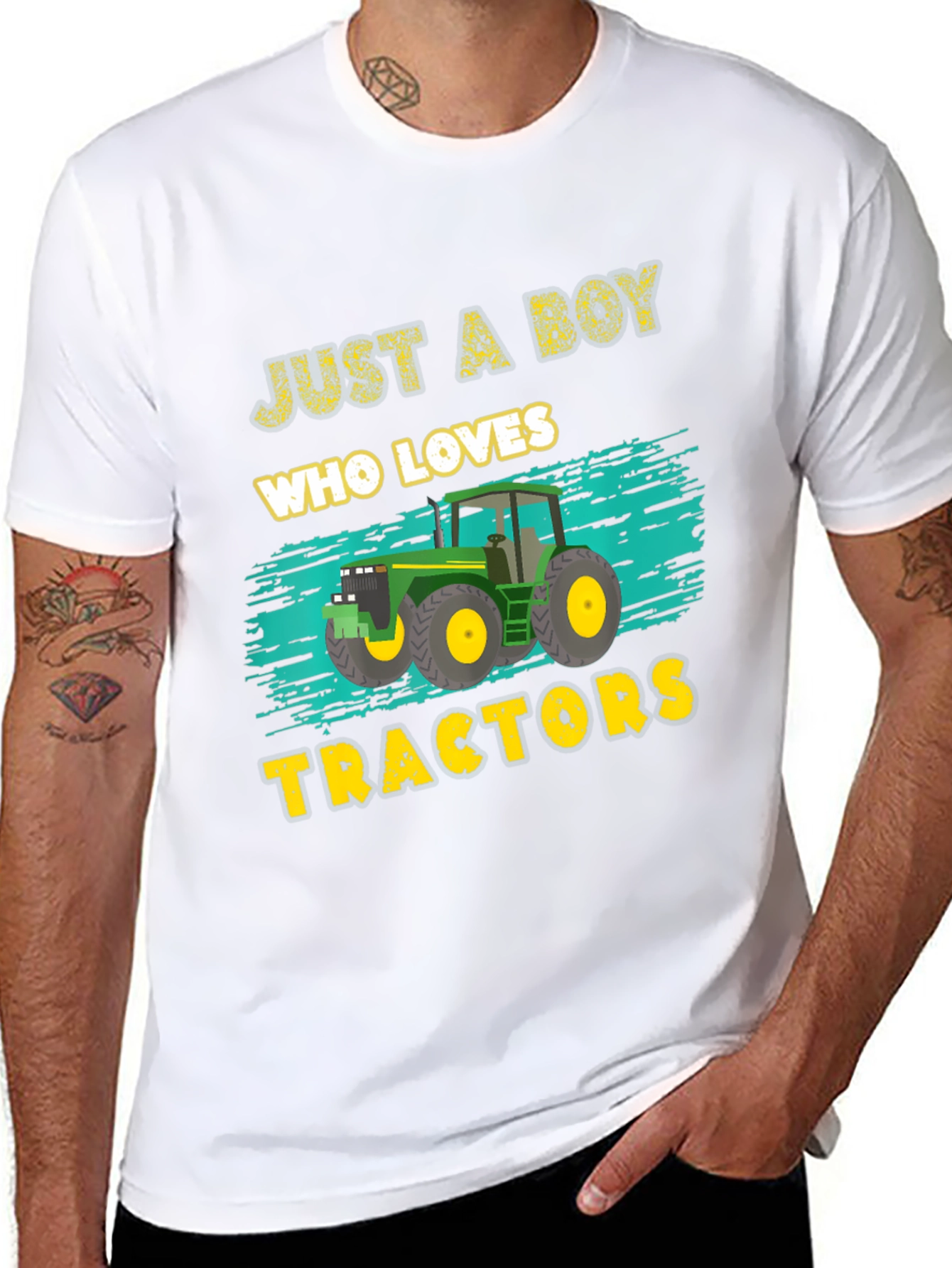 Boy Who Loves Tractors Black Graphic T-Shirt
