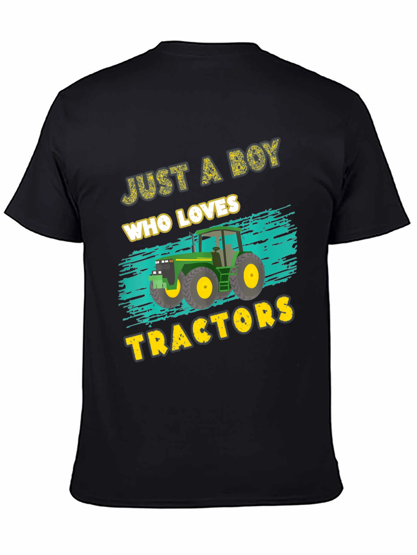 Boy Who Loves Tractors Black Graphic T-Shirt