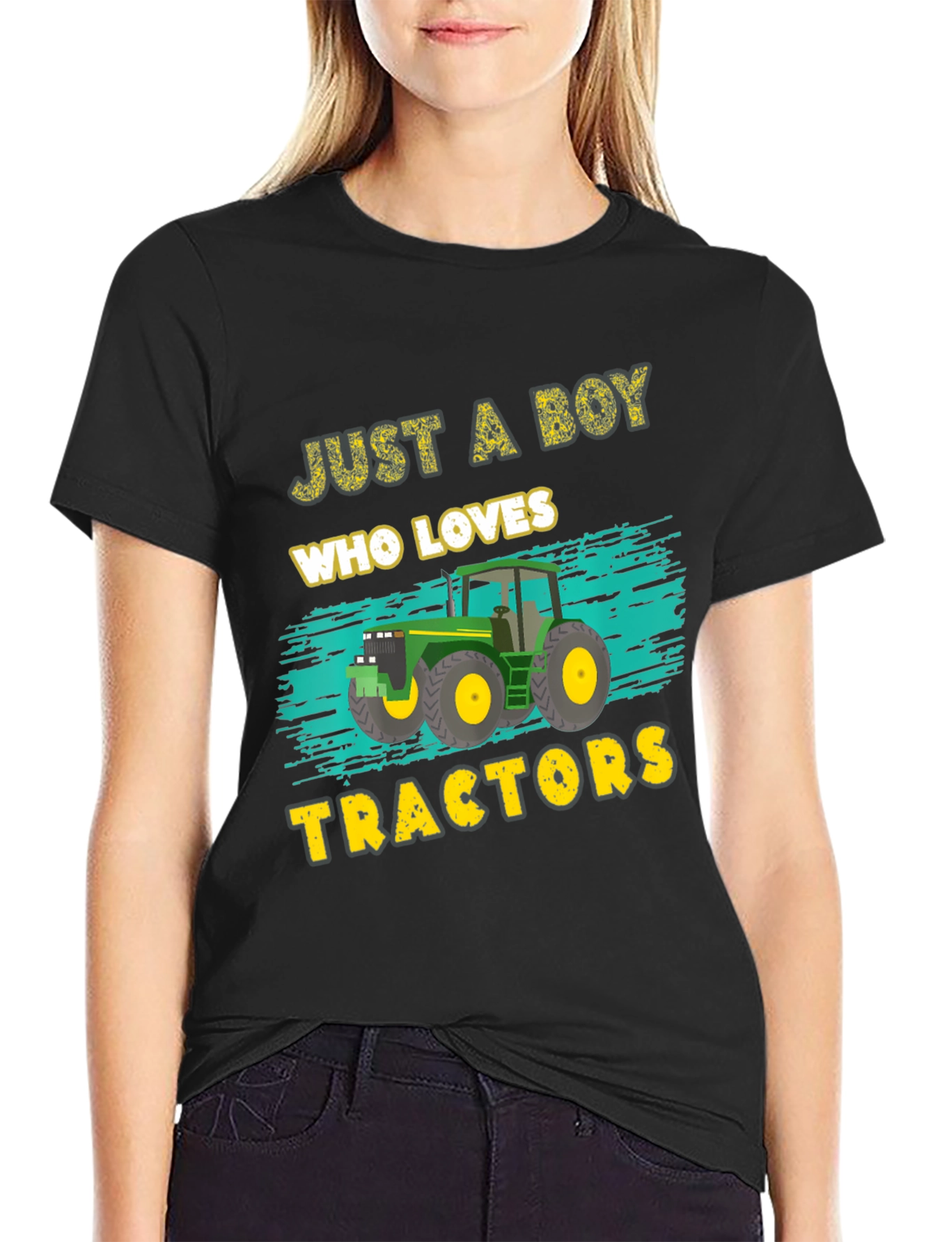 Boy Who Loves Tractors Black Graphic T-Shirt
