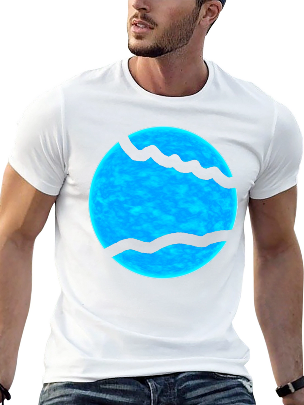 Abstract Blue Sphere Graphic Print Black T-Shirt