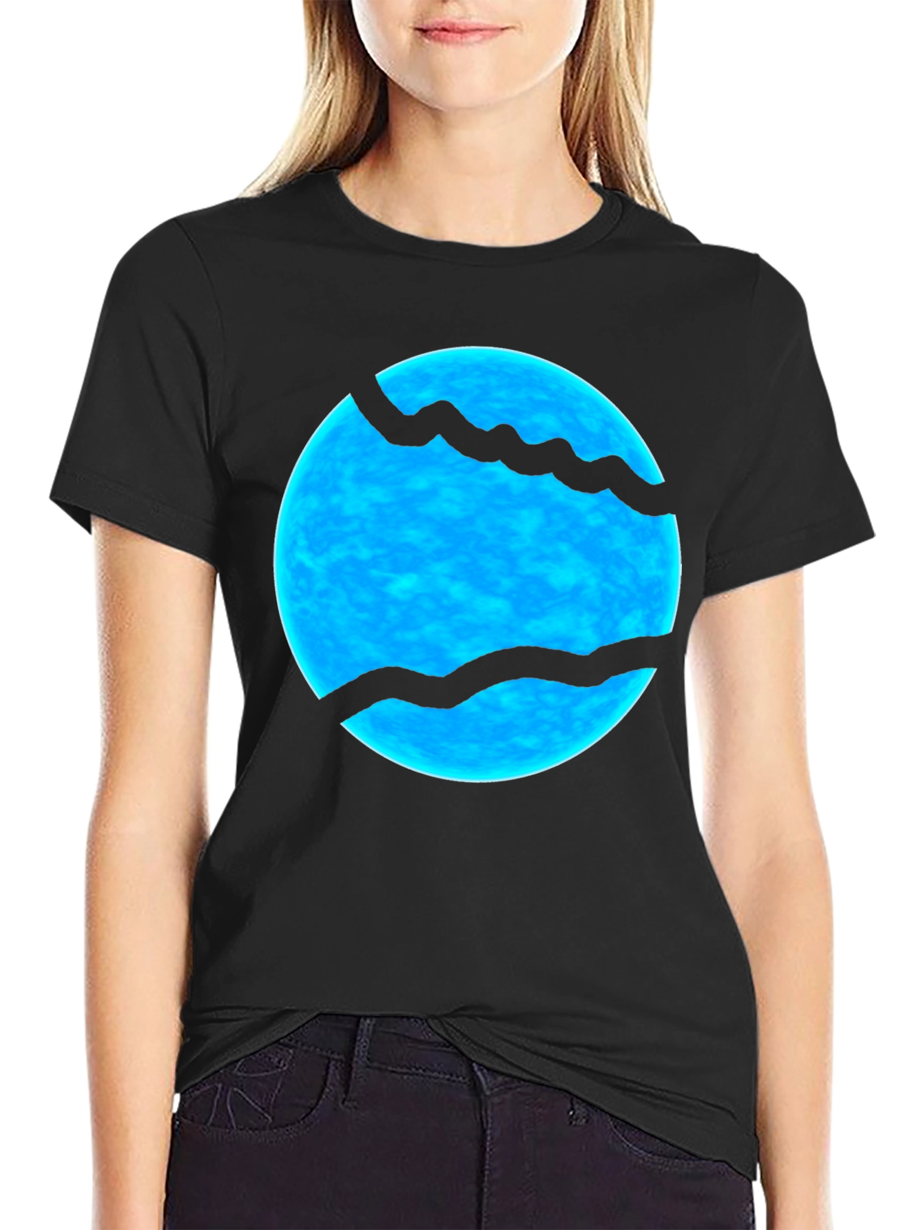 Abstract Blue Sphere Graphic Print Black T-Shirt