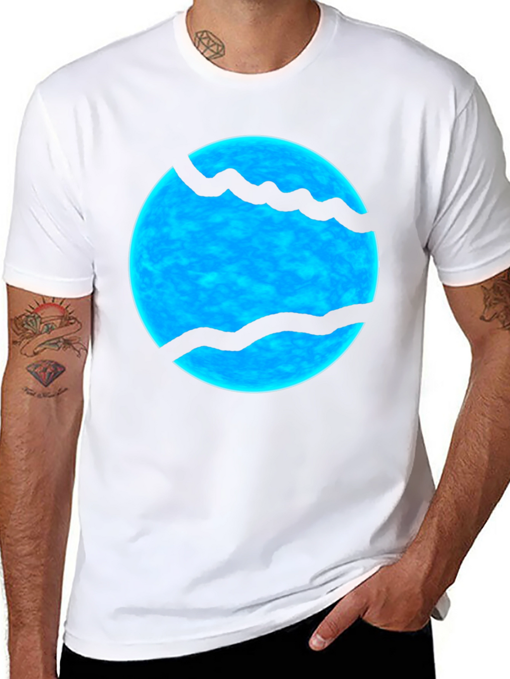 Abstract Blue Sphere Graphic Print Black T-Shirt