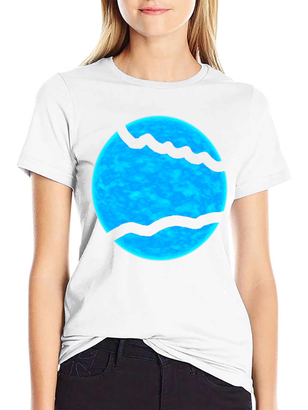Abstract Blue Sphere Graphic Print Black T-Shirt