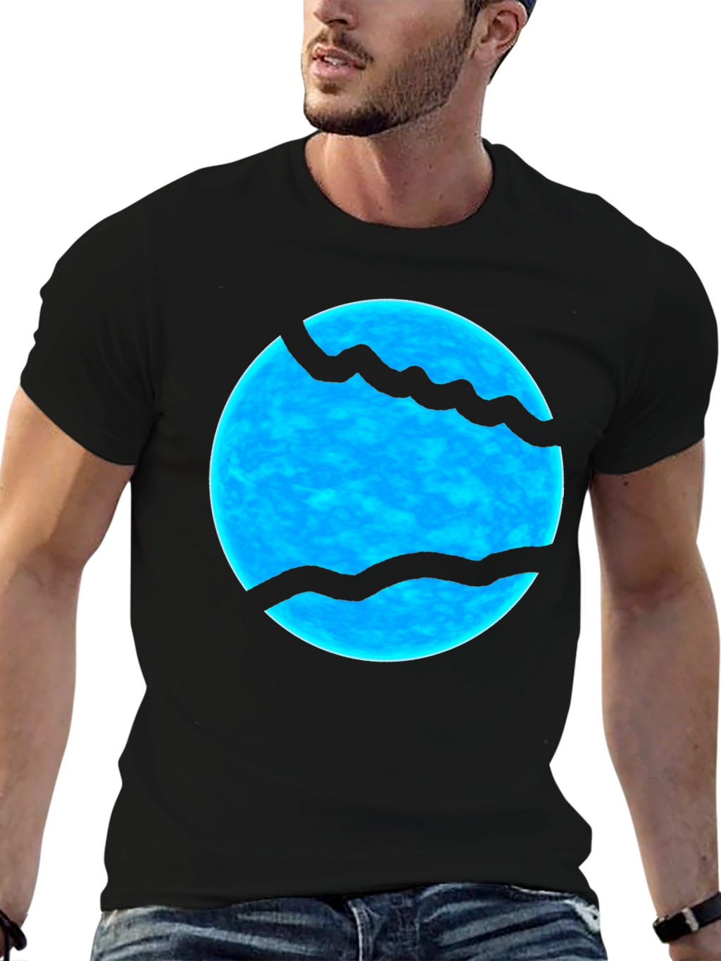 Abstract Blue Sphere Graphic Print Black T-Shirt