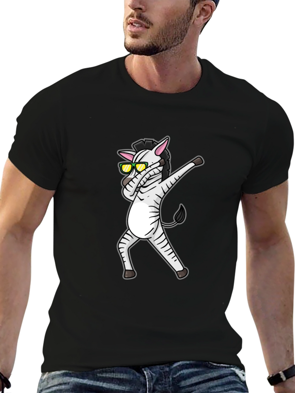 Dabbing Zebra Graphic Tee - Cool Black T-Shirt