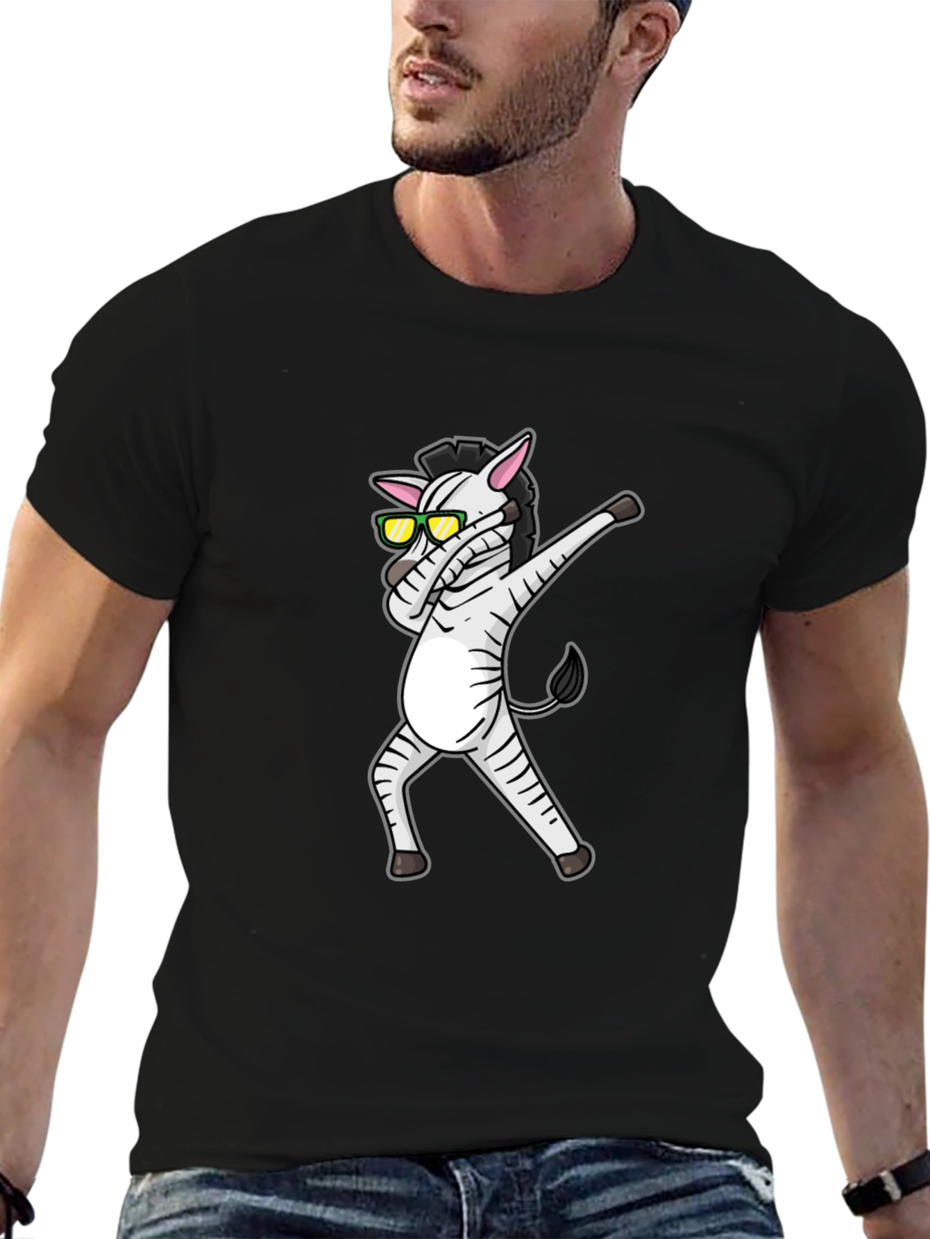 Dabbing Zebra Graphic Tee - Cool Black T-Shirt