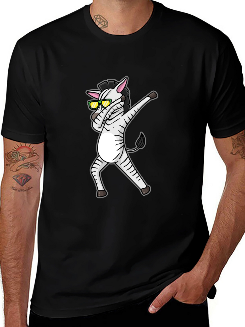 Dabbing Zebra Graphic Tee - Cool Black T-Shirt