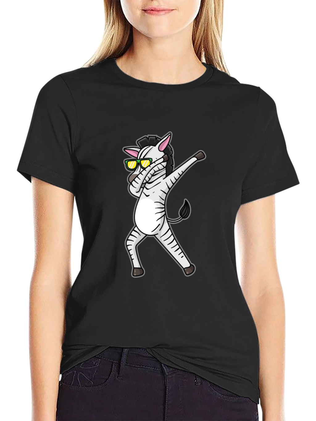 Dabbing Zebra Graphic Tee - Cool Black T-Shirt