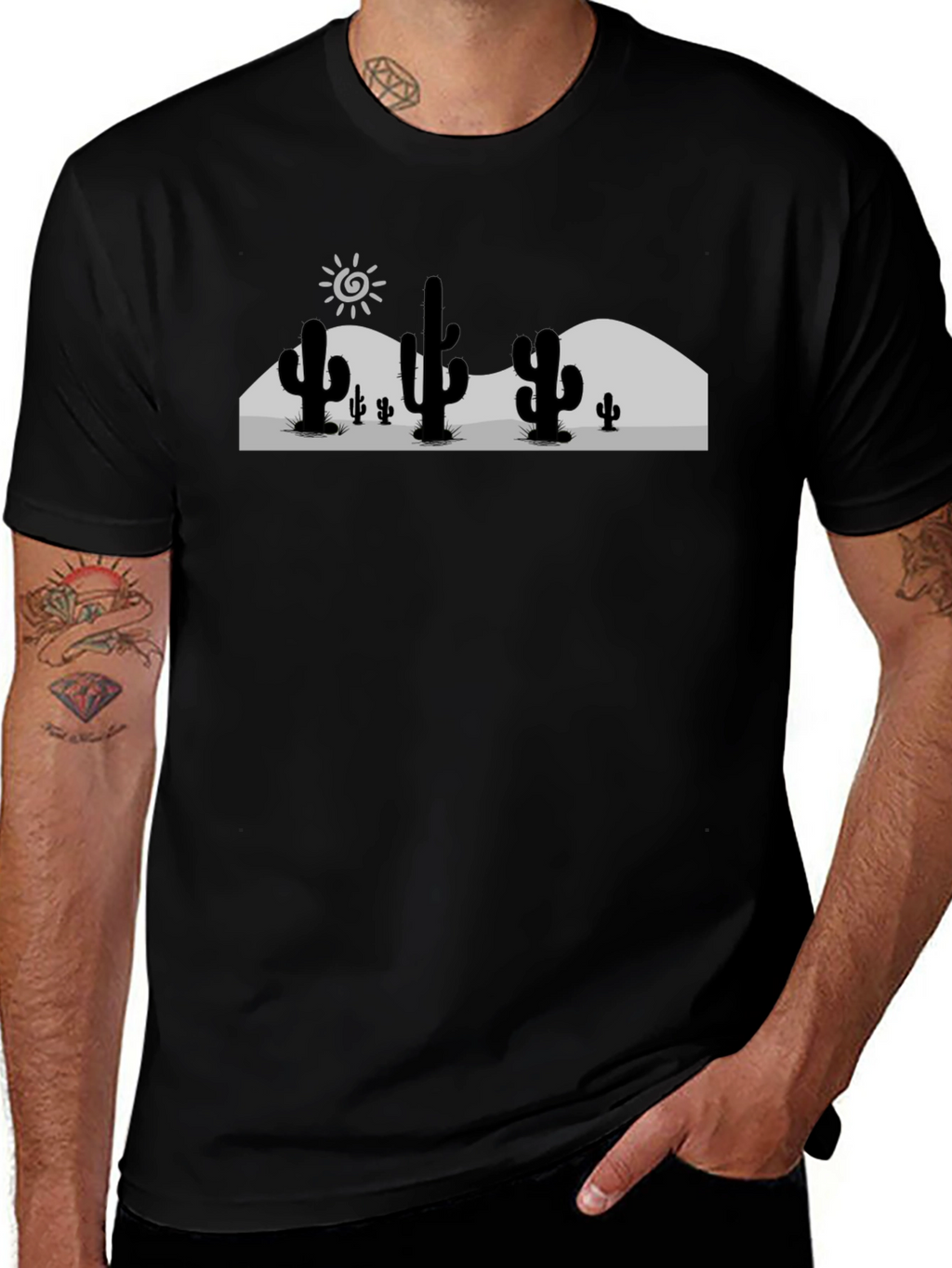 Cactus Desert Graphic Tee - Black Cotton T-Shirt
