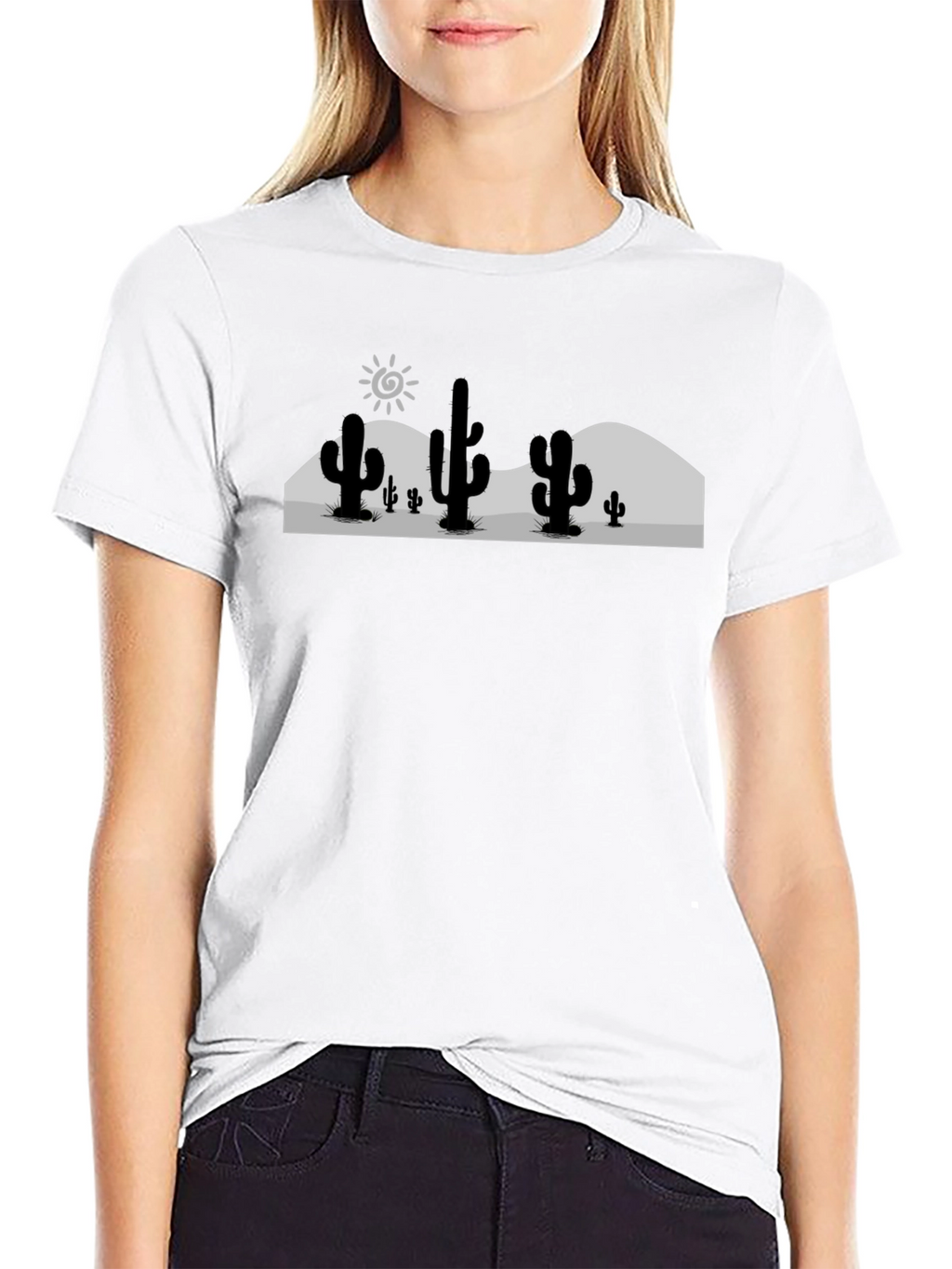 Cactus Desert Graphic Tee - Black Cotton T-Shirt