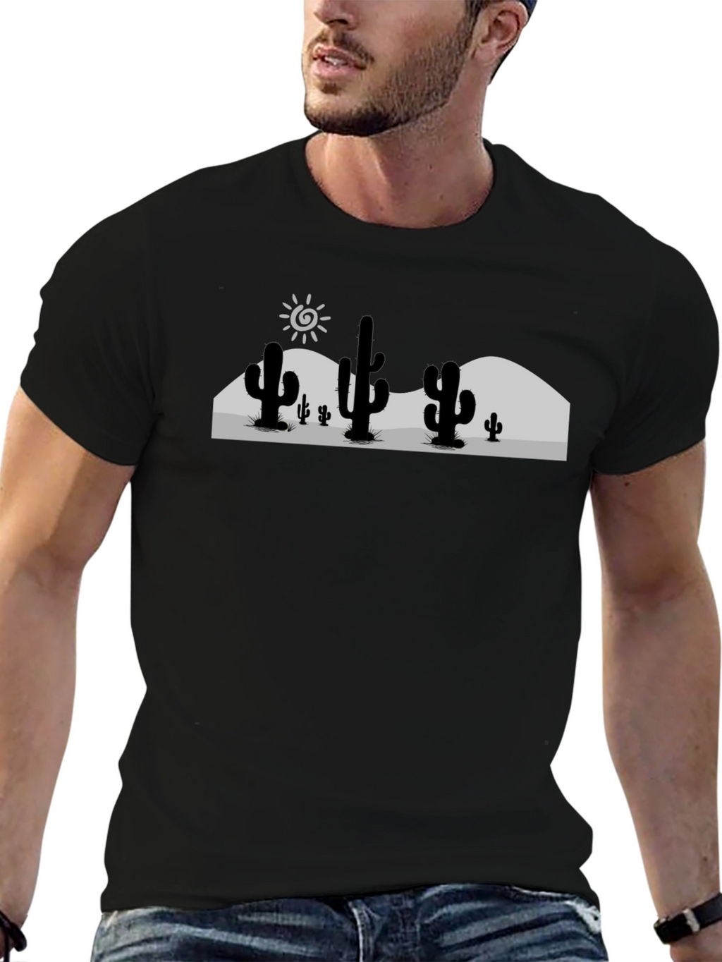 Cactus Desert Graphic Tee - Black Cotton T-Shirt