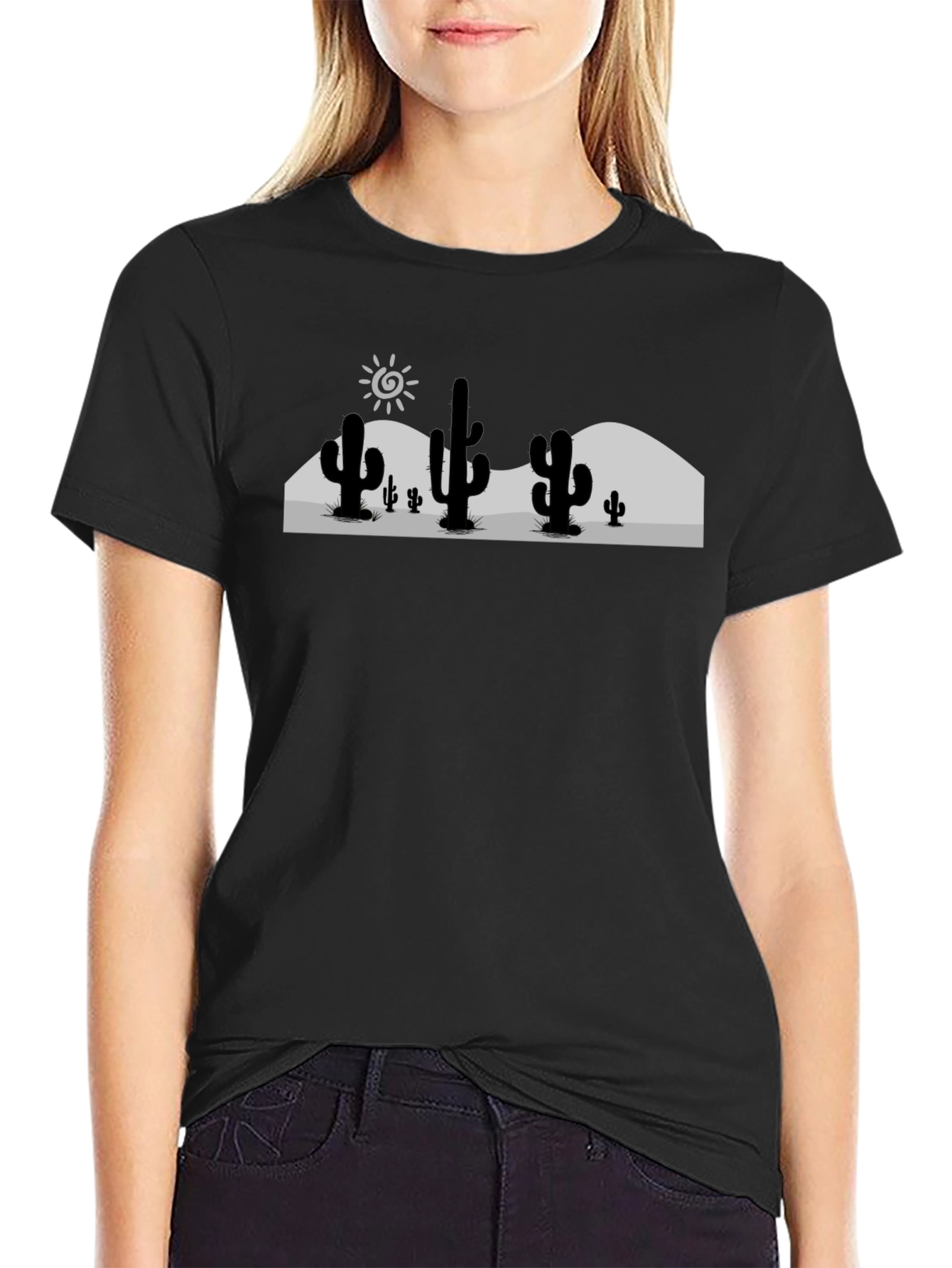 Cactus Desert Graphic Tee - Black Cotton T-Shirt