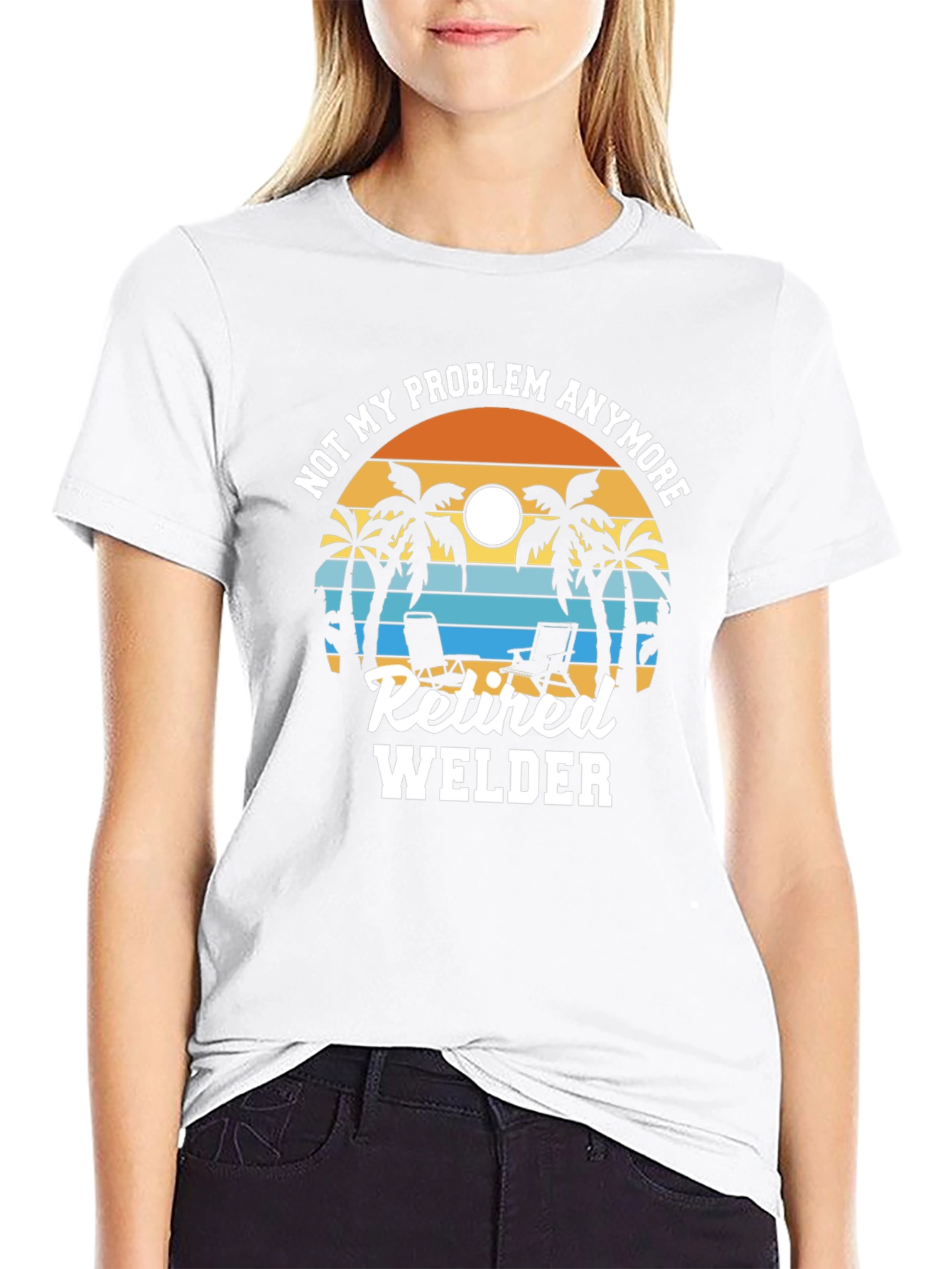 Retired Welder T-Shirt: Beach Sunset Design