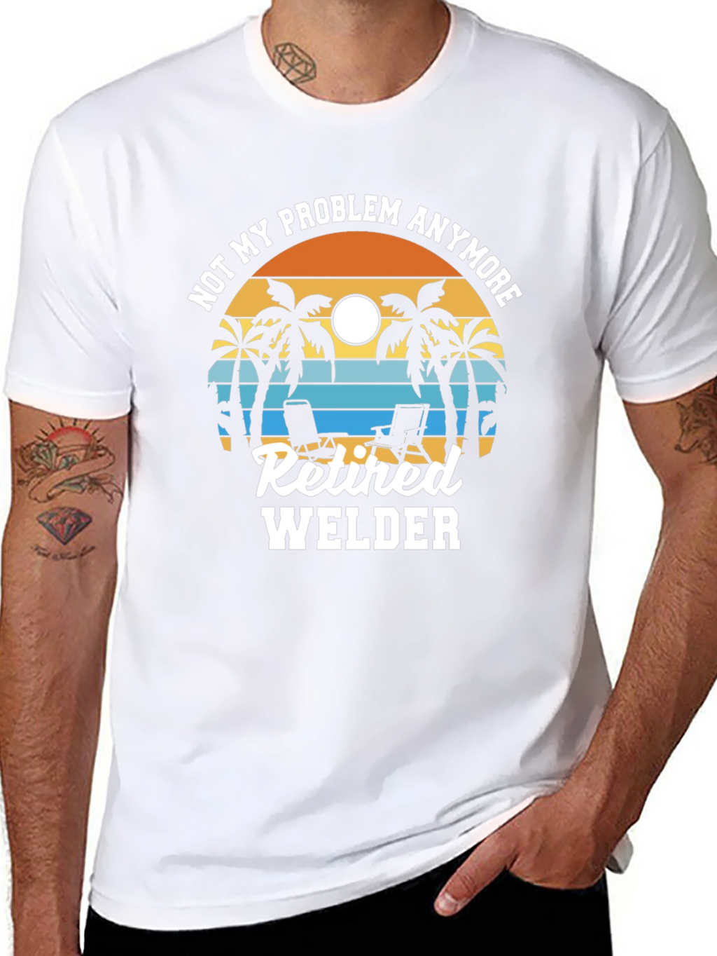 Retired Welder T-Shirt: Beach Sunset Design