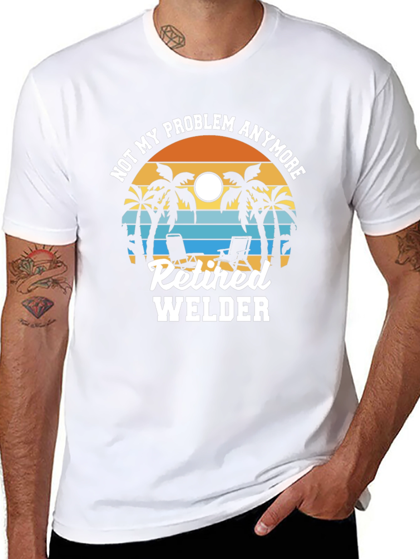 Retired Welder T-Shirt: Beach Sunset Design