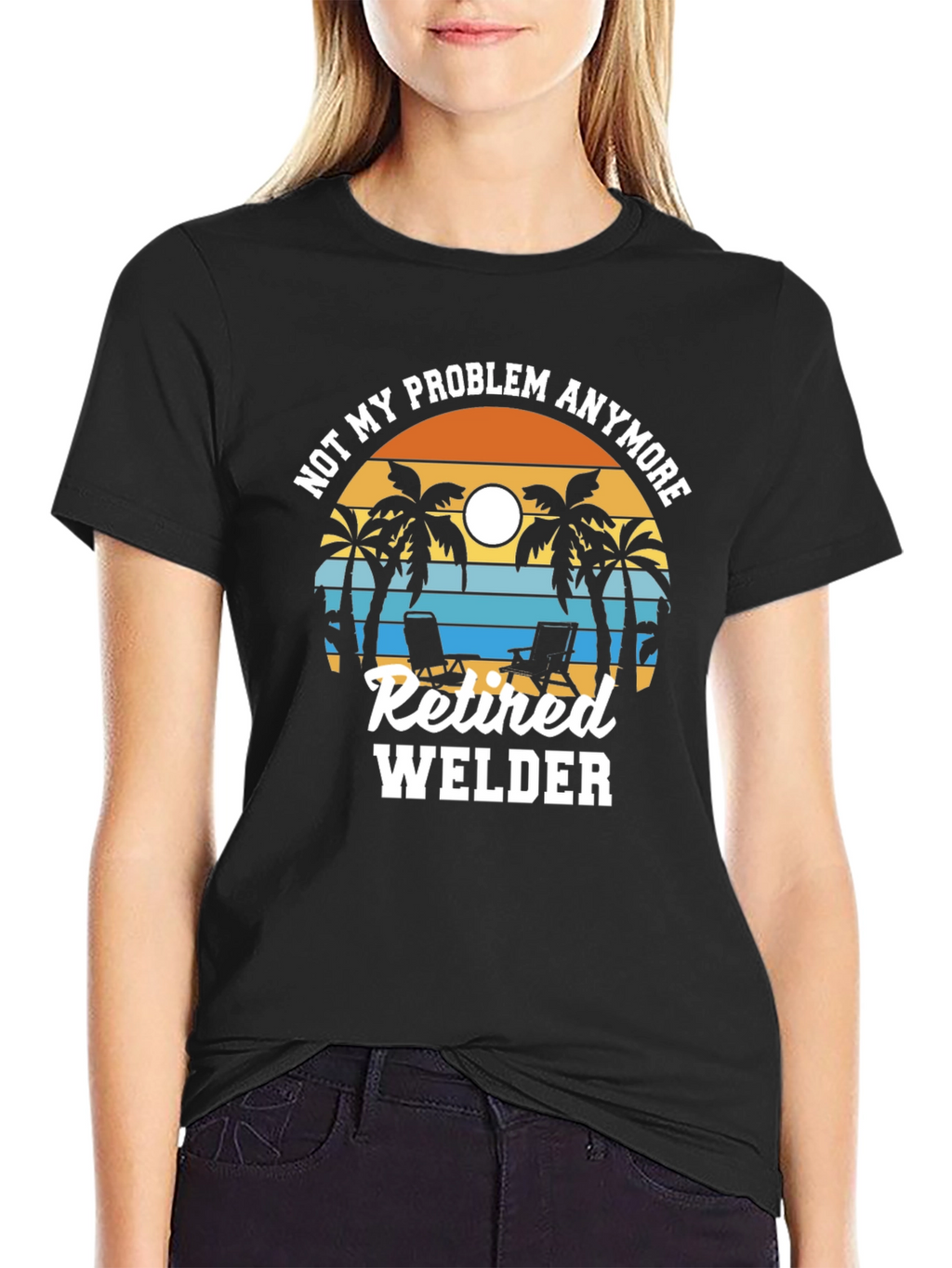 Retired Welder T-Shirt: Beach Sunset Design
