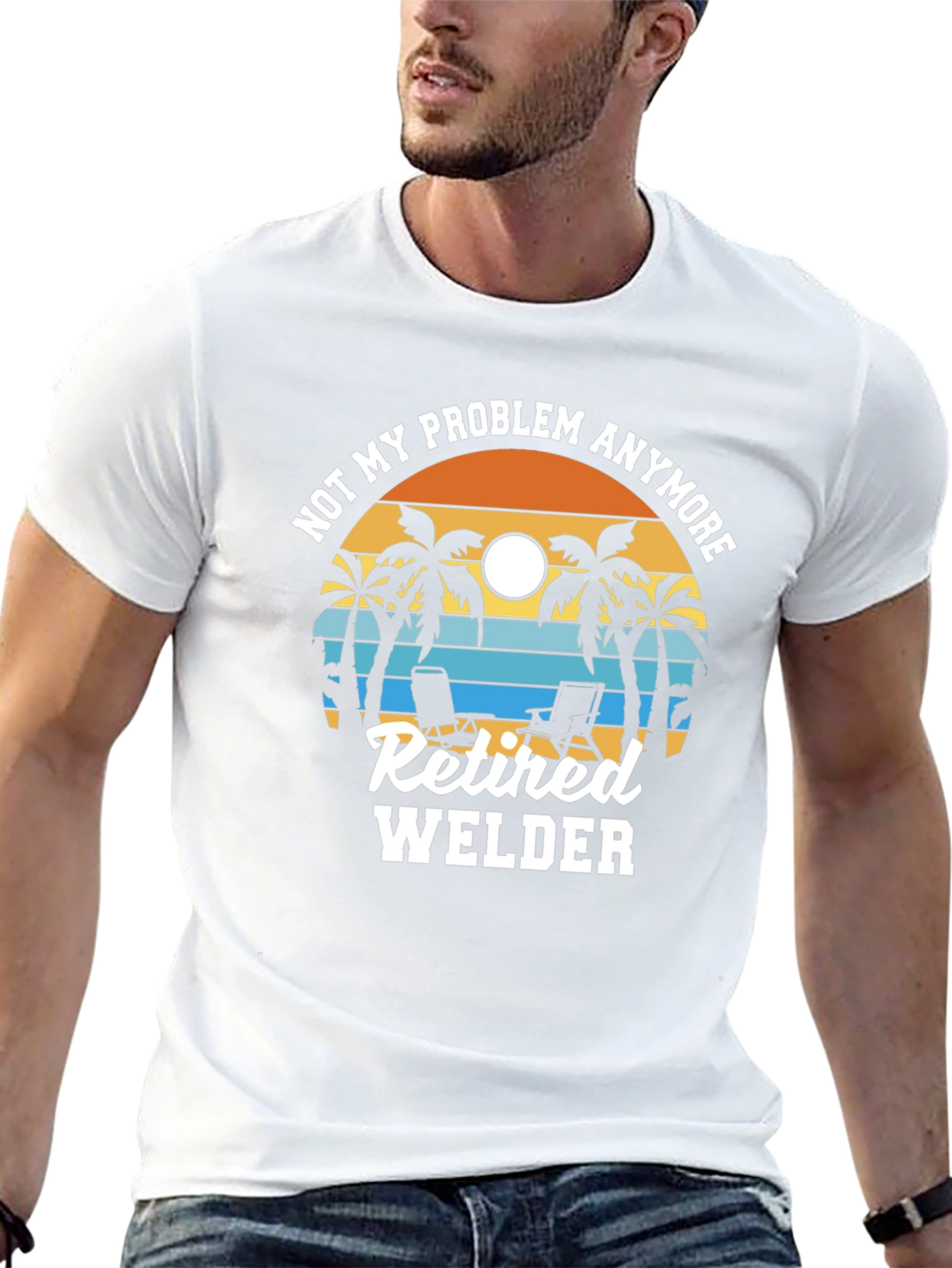 Retired Welder T-Shirt: Beach Sunset Design