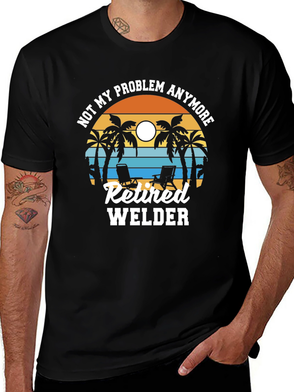 Retired Welder T-Shirt: Beach Sunset Design