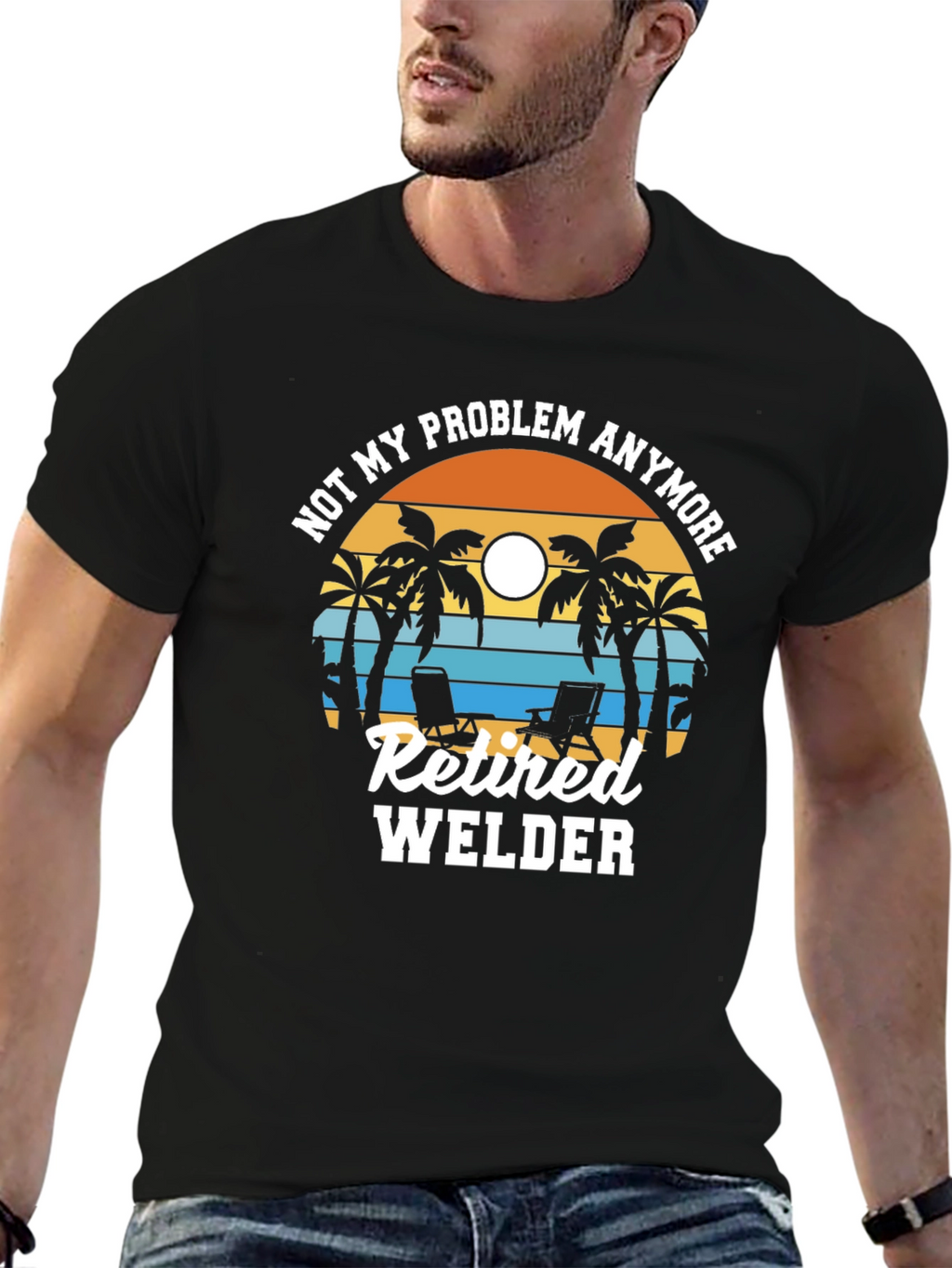 Retired Welder T-Shirt: Beach Sunset Design