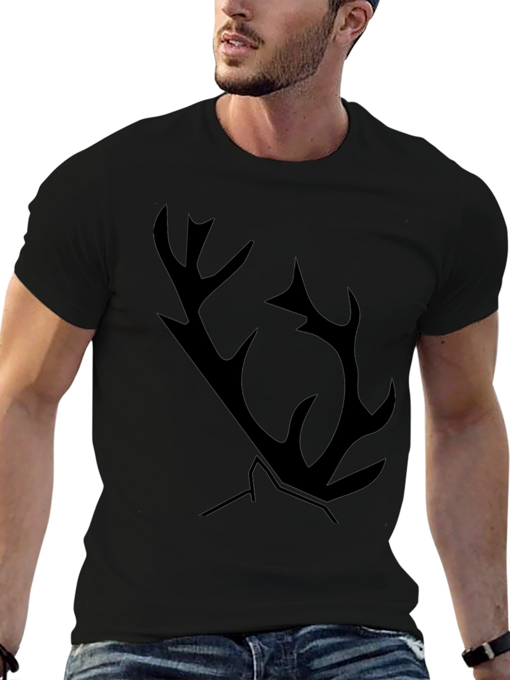 Black T-Shirt with Antler Graphic